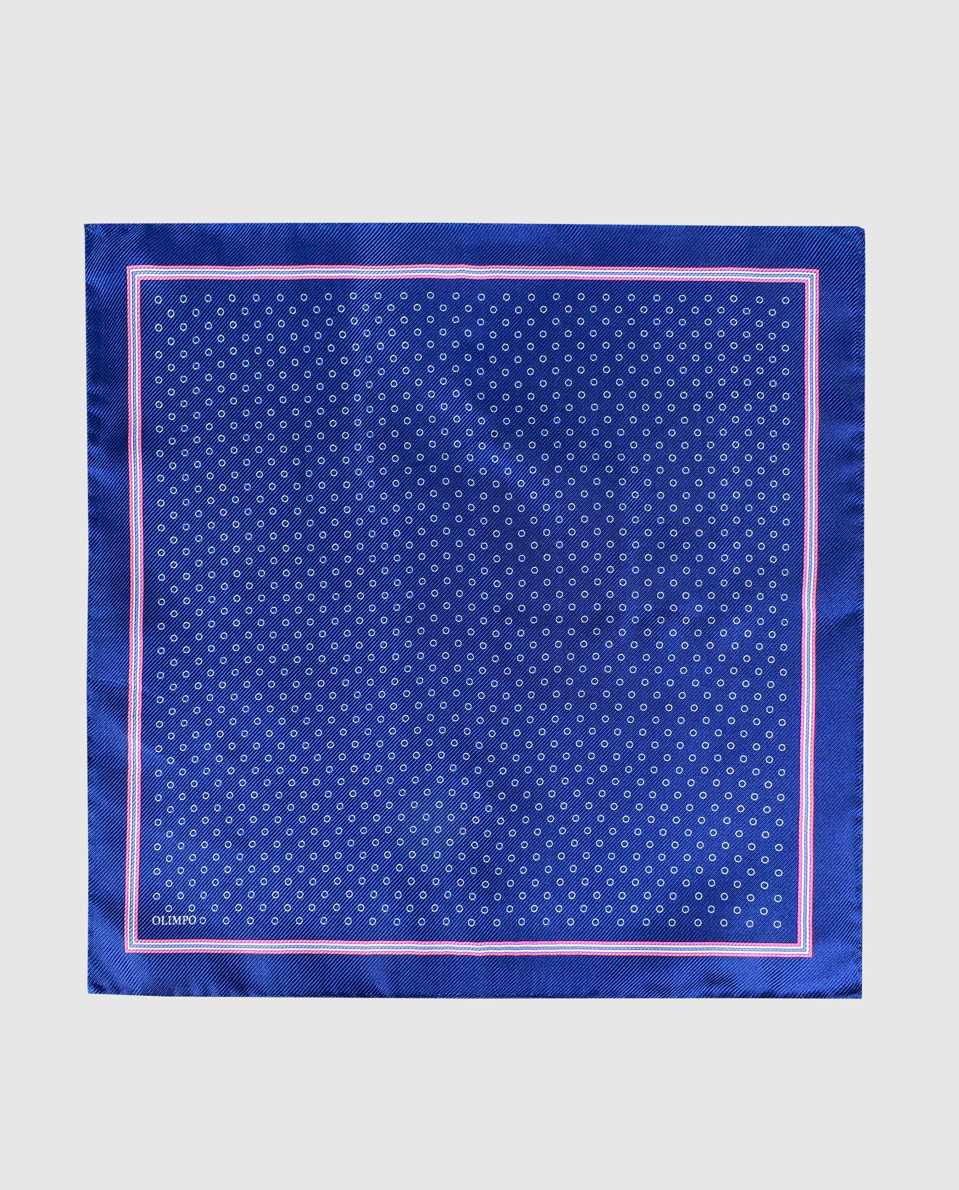 Pañuelo de seda con lunares y greca en color azul marino