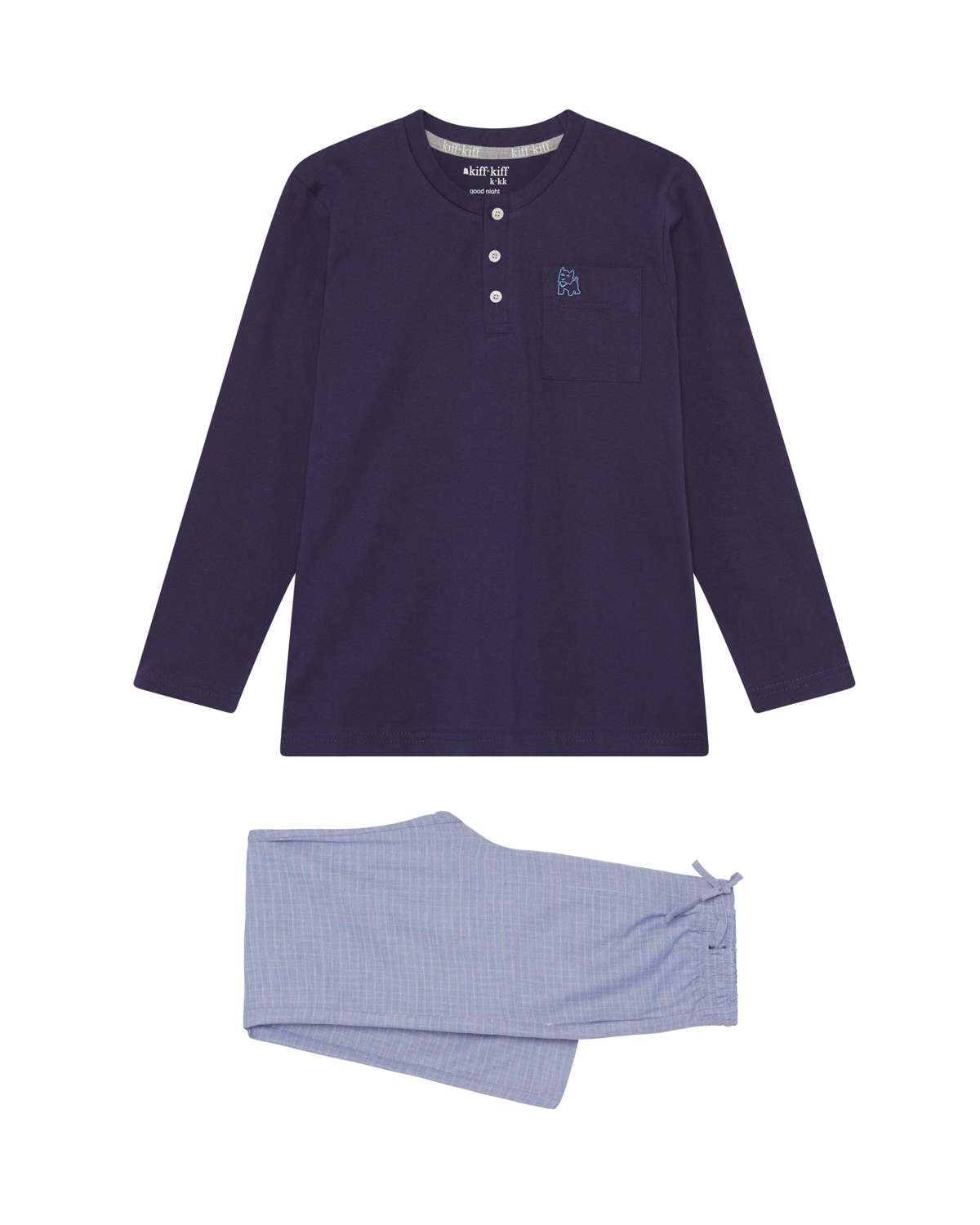 Pijama de niño combinado con camiseta punto liso y pantalón estampado