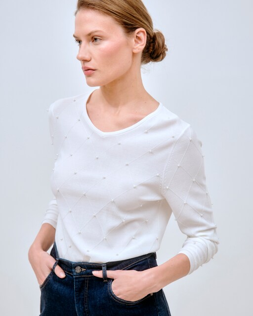 Imagen 0 de Jersey de mujer con jacquard de rombos y escote de pico