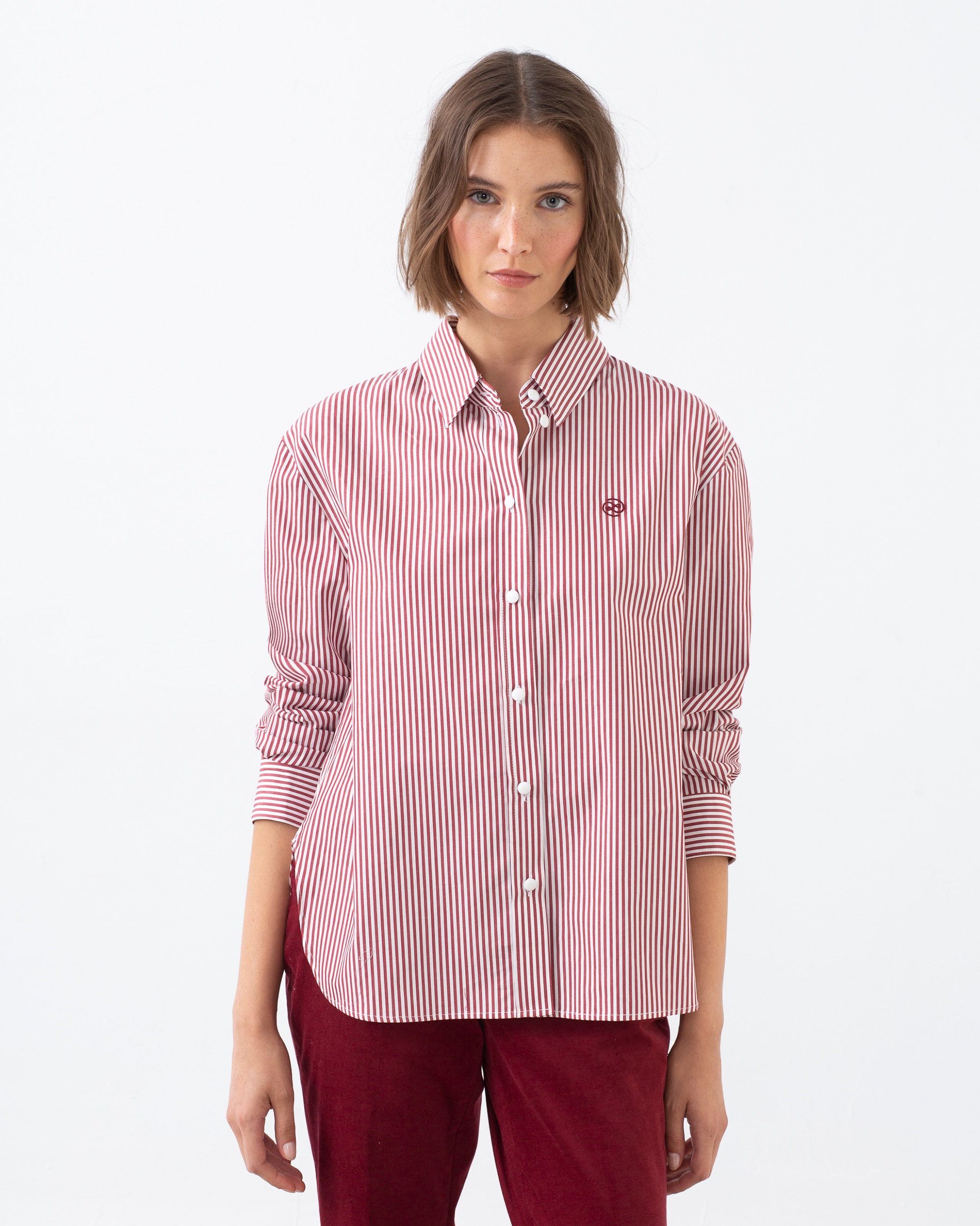 Camisa de mujer manga larga con cuello camisero - Lasserre - Granate Granate-1