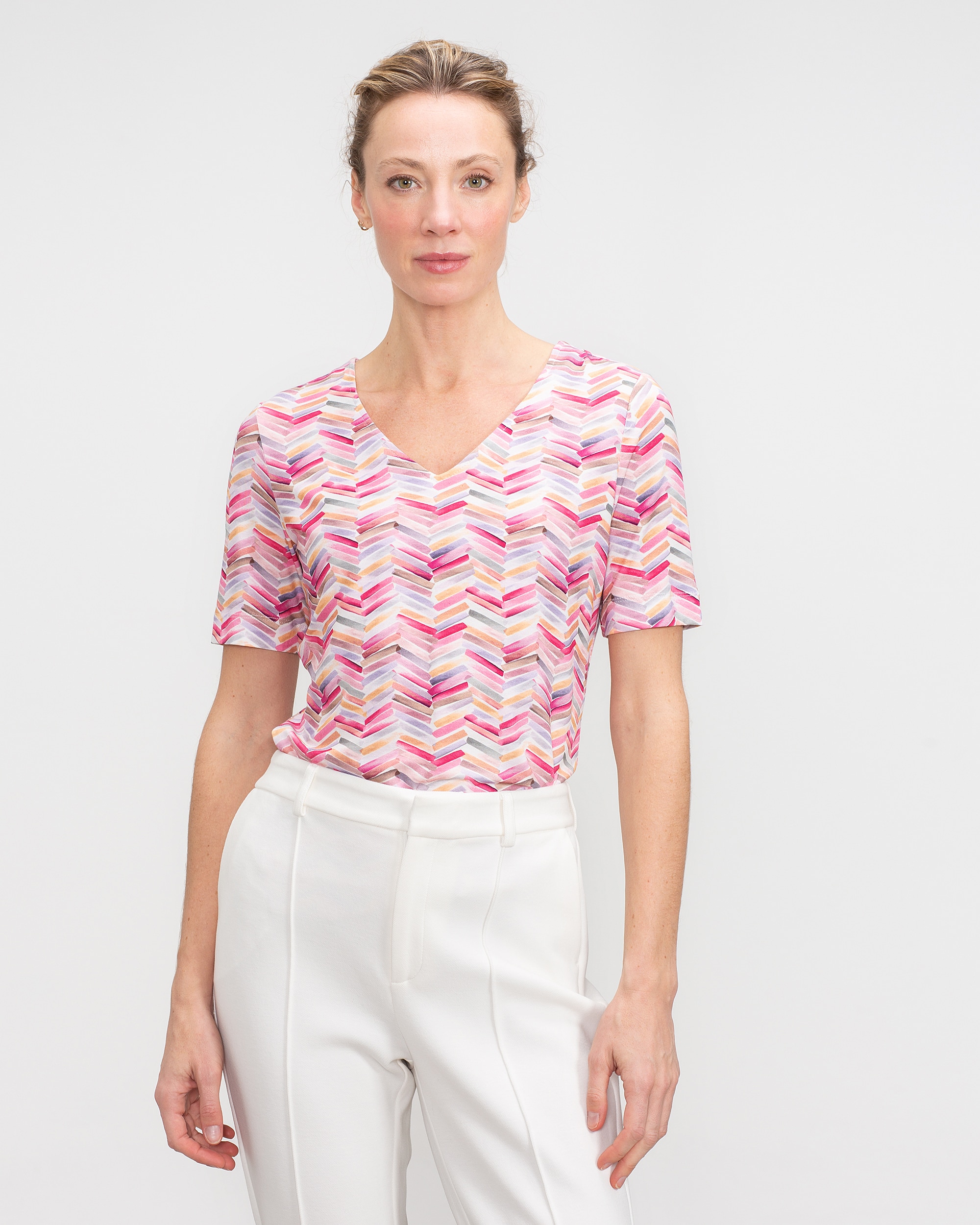Camiseta de mujer manga corta con escote de pico - Lasserre - Rosa Rosa-1