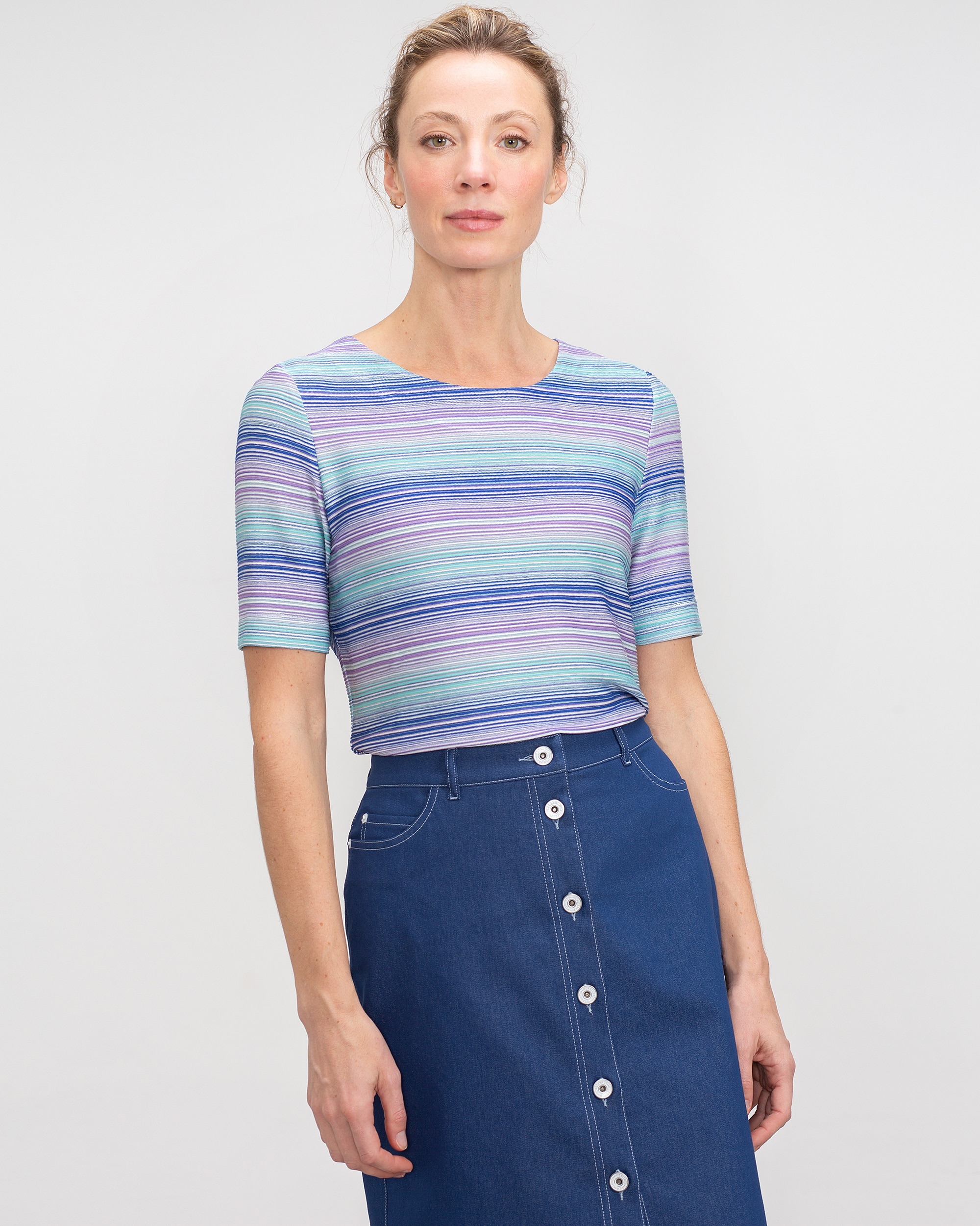 Camiseta de mujer con botones en hombro y cuello redondo - Lasserre - Lila Lila-1