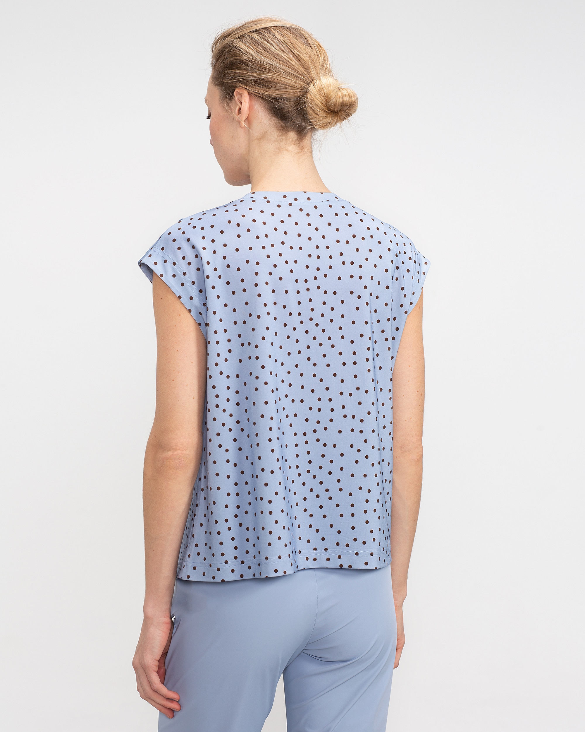 Camiseta de mujer de manga corta con drapeado - Lasserre - Azul claro Azul claro-2