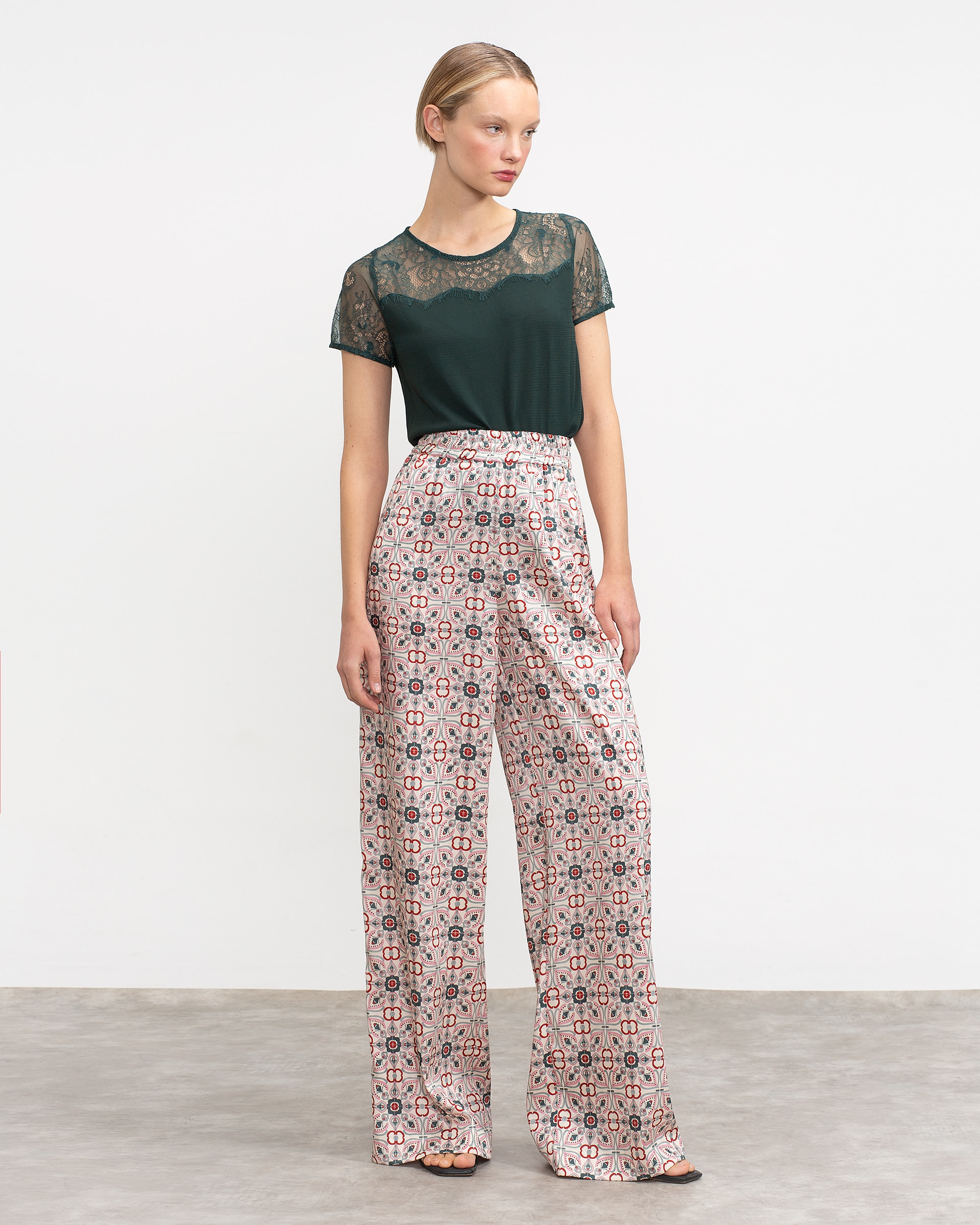 Pantalones anchos de mujer largos - Lasserre - Gris / Naranja Gris / Naranja-1
