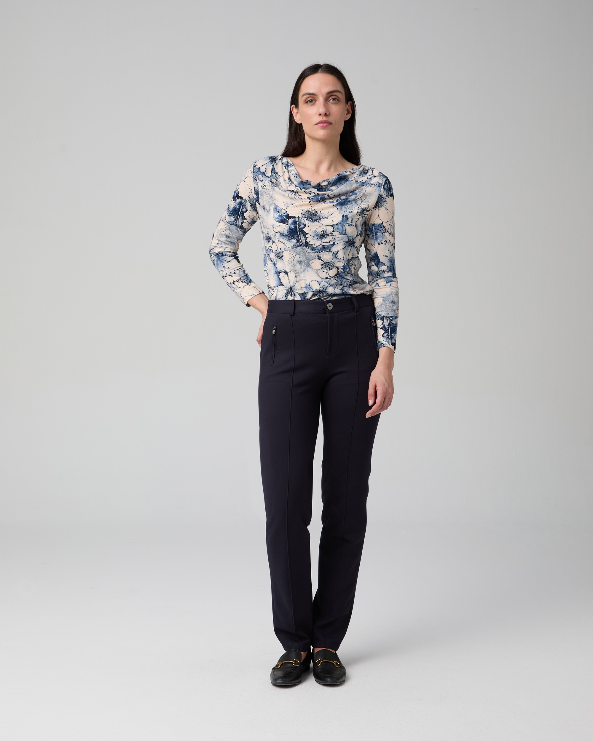 Pantalón de mujer recto con nervio delantero - Lasserre - Azul Azul-1