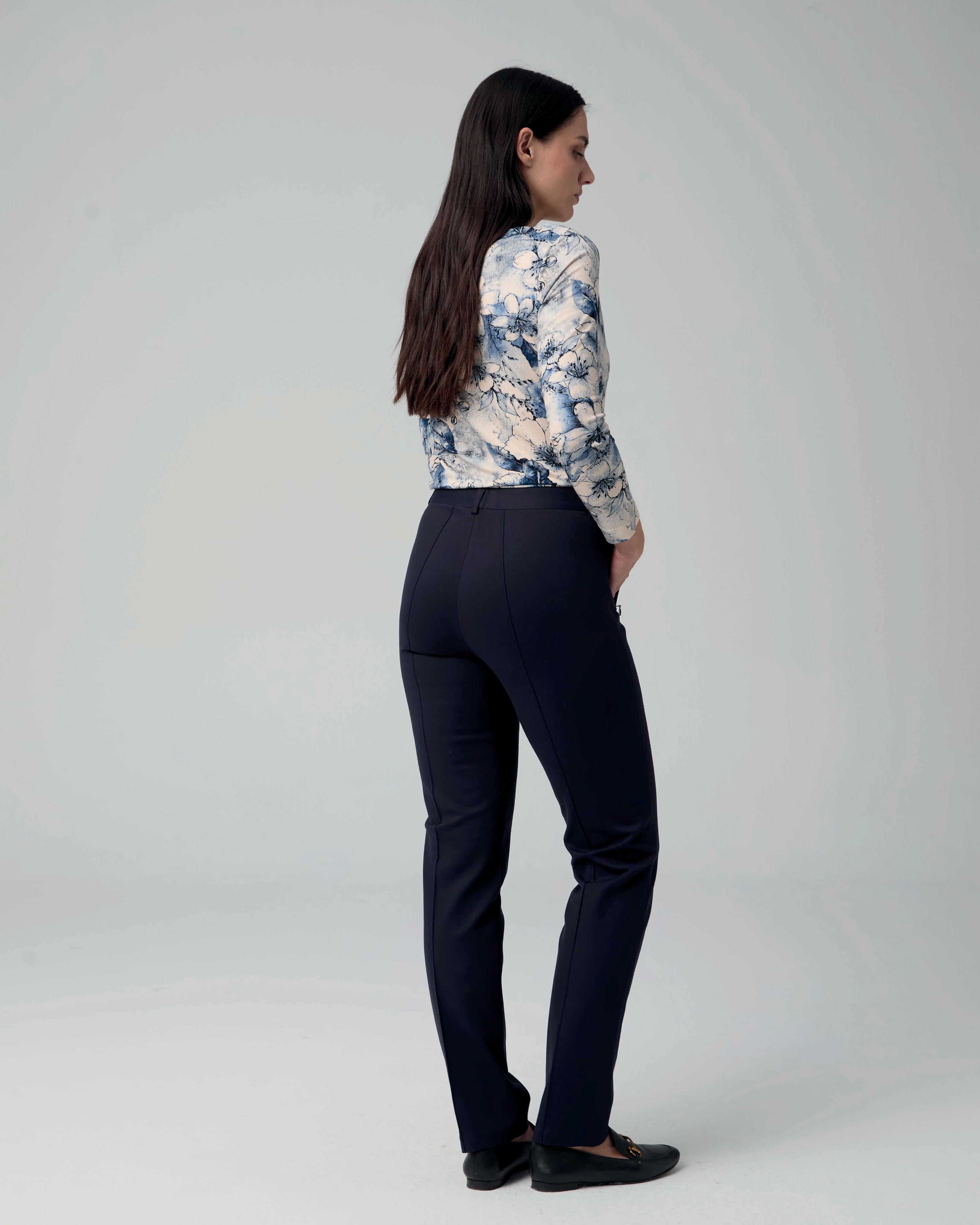 Pantalón de mujer recto con nervio delantero - Lasserre - Azul Azul-2