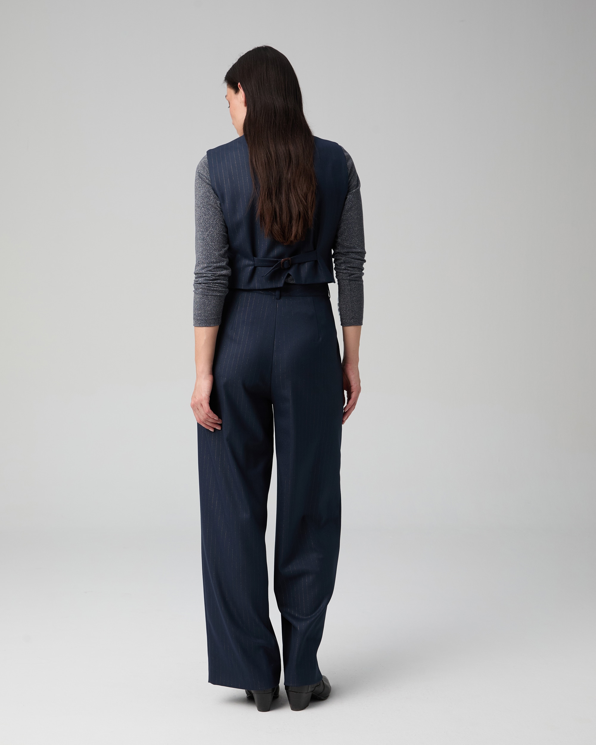 Pantalón de mujer ancho con doble pinza - Lasserre - Azul marino Azul marino-2