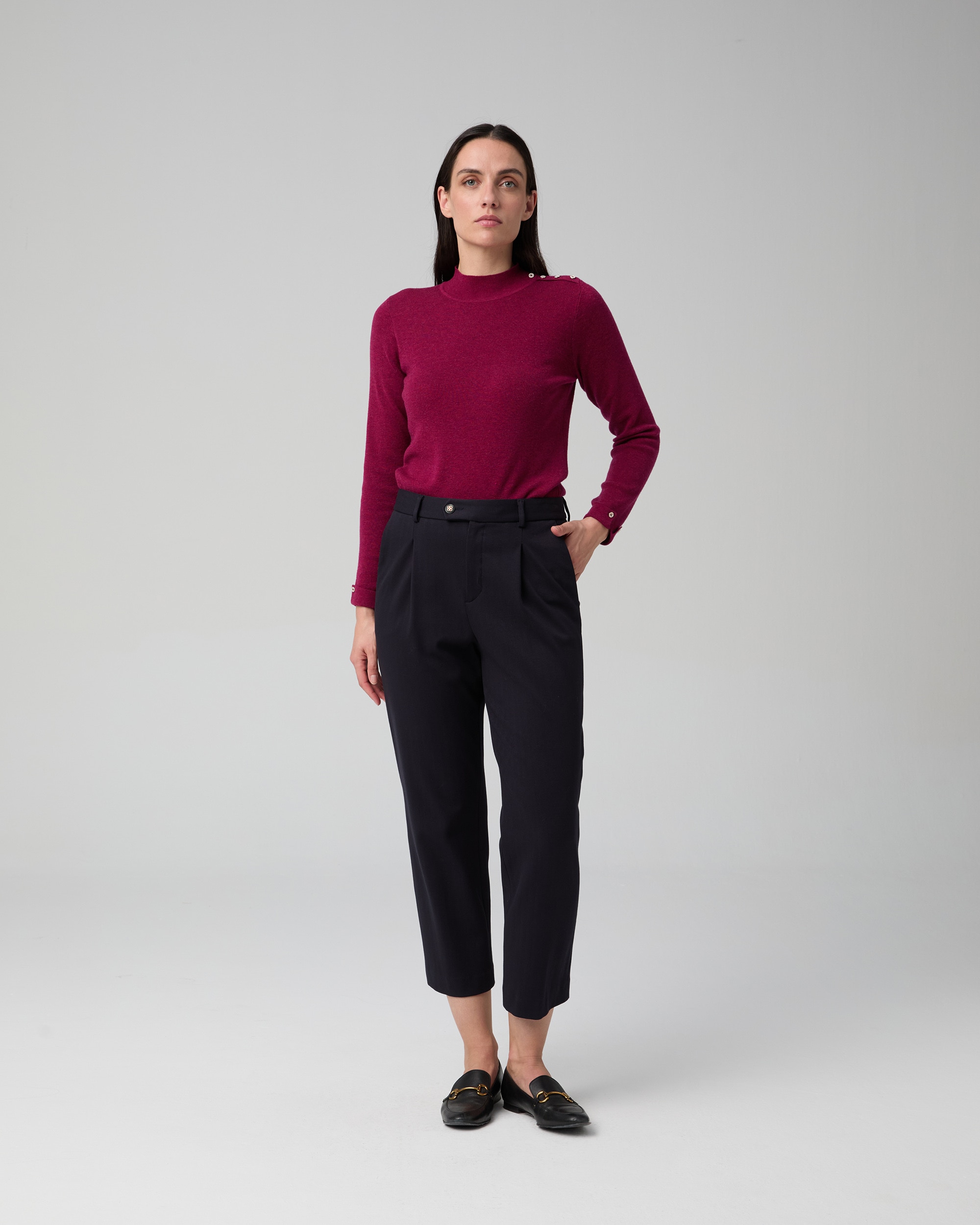 Imagen 1 de Pantalón de mujer de tiro alto con pinzas delanteras - Lasserre - Azul marino Azul marino