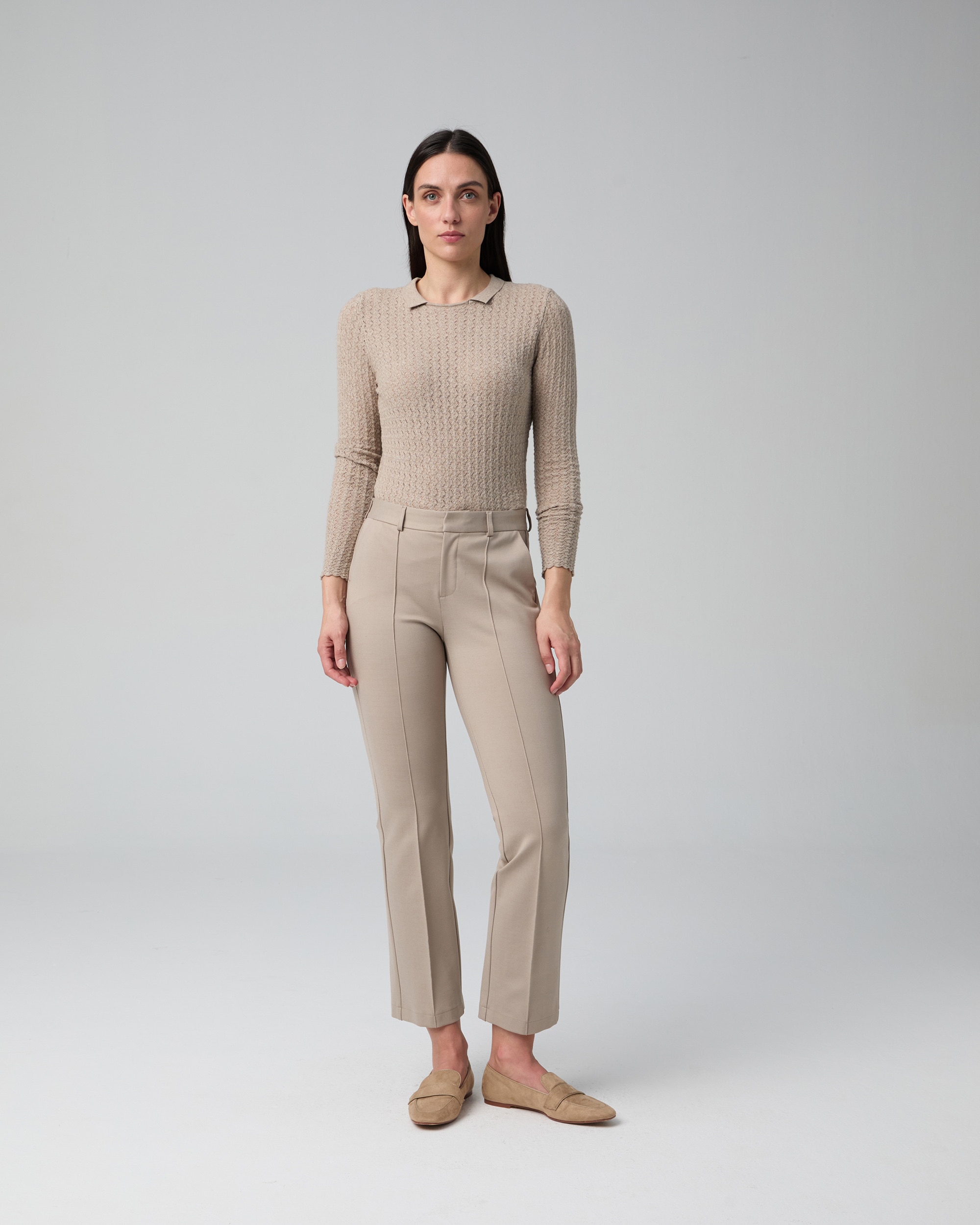 Pantalón de mujer de tiro alto con bolsillo francés - Lasserre - Marrón claro Marrón claro-1