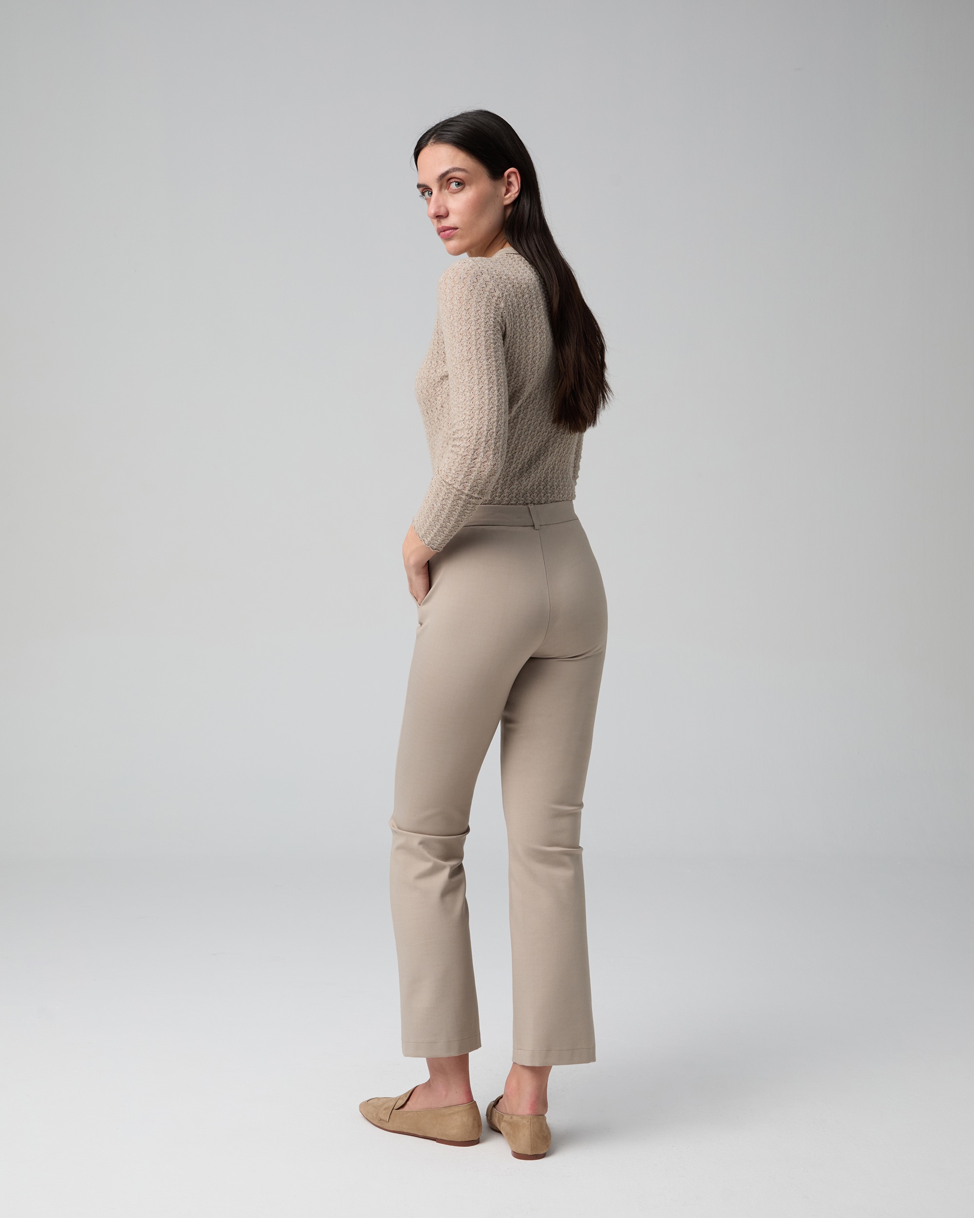Pantalón de mujer de tiro alto con bolsillo francés - Lasserre - Marrón claro Marrón claro-2