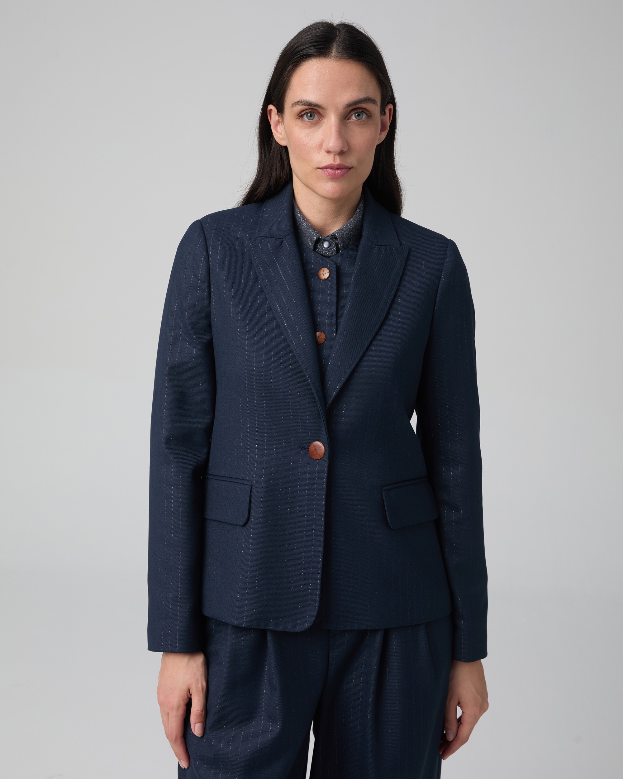Blazer de mujer detalle botones en los puños y bolsillos - Lasserre - Azul Azul-1