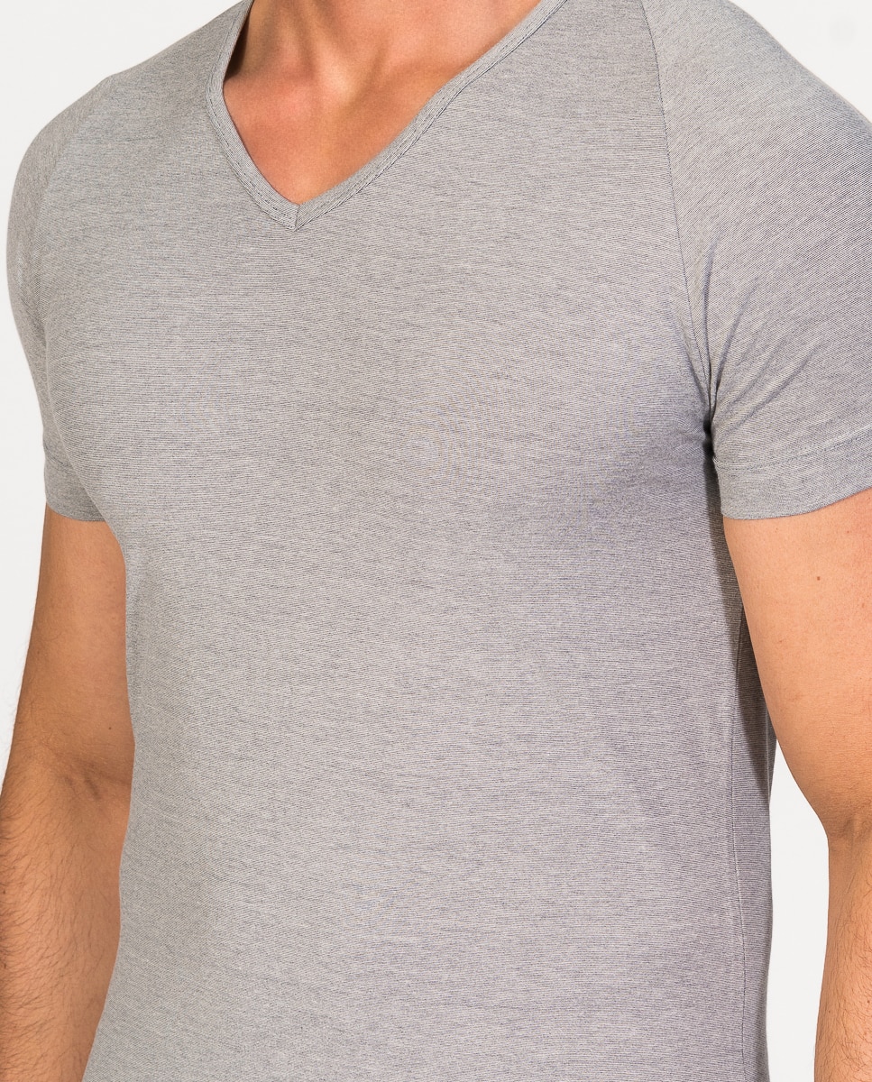 Camiseta interior de hombre de algodón egipcio de manga corta y cuello pico - ZD - Gris claro Gris claro-3