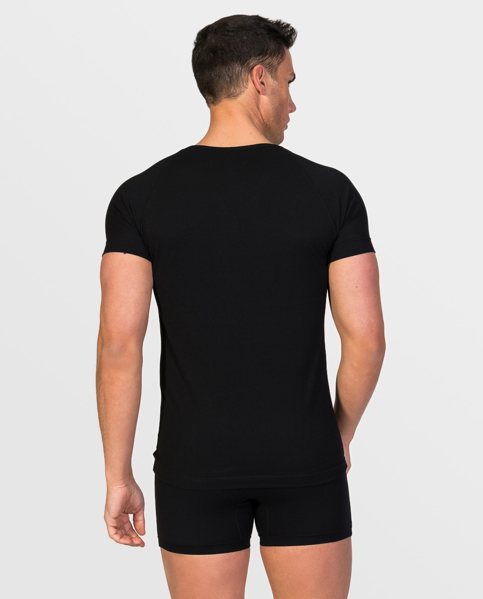 Camiseta interior de hombre de algodón egipcio de manga corta y cuello pico - ZD - Negro Negro-2