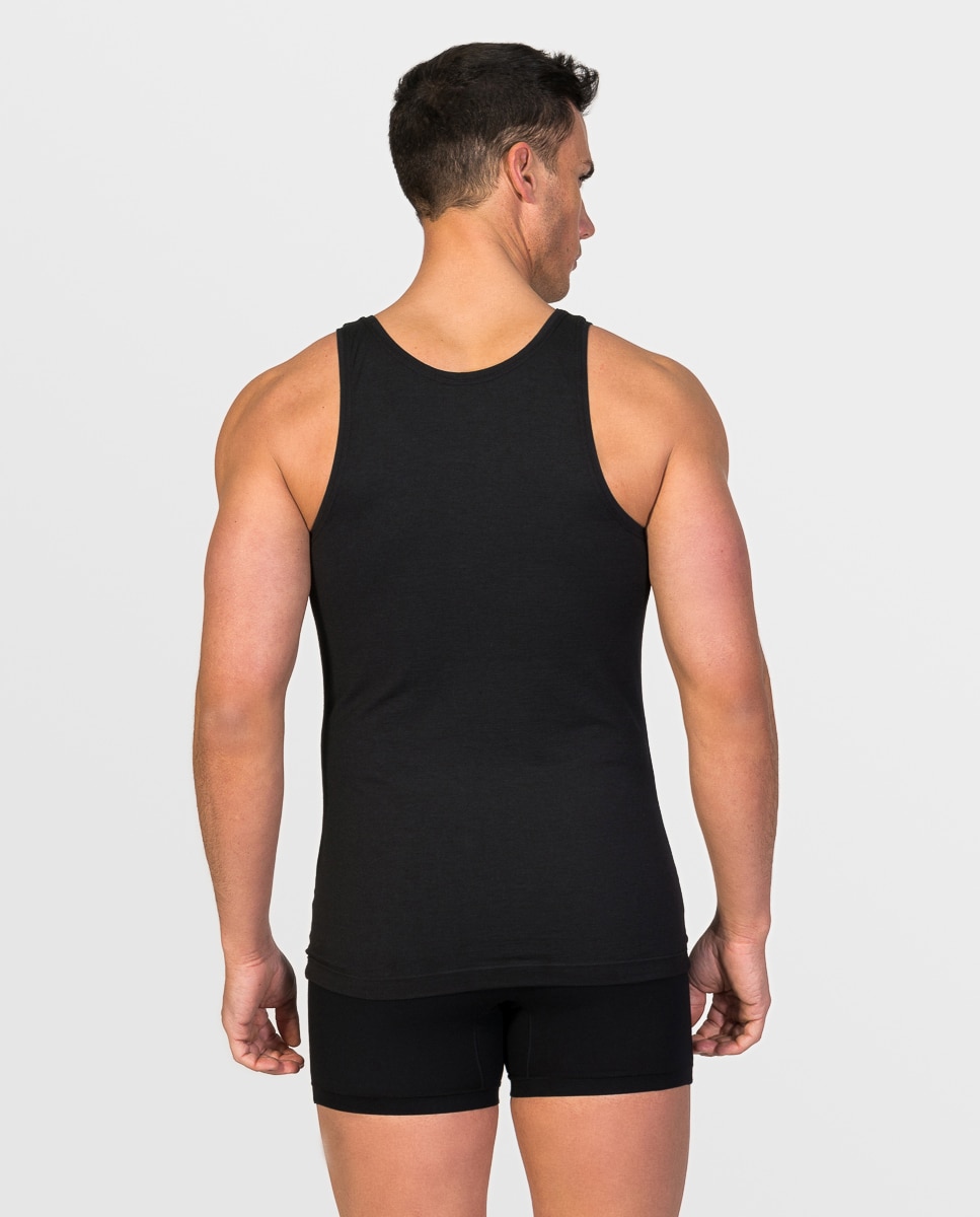 Camiseta interior de hombre de hilo de soja de tirantes y cuello redondo - ZD - Negro Negro-2