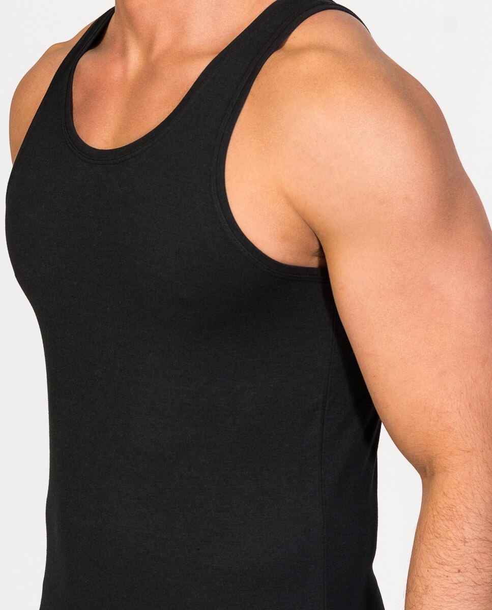 Camiseta interior de hombre de hilo de soja de tirantes y cuello redondo - ZD - Negro Negro-3