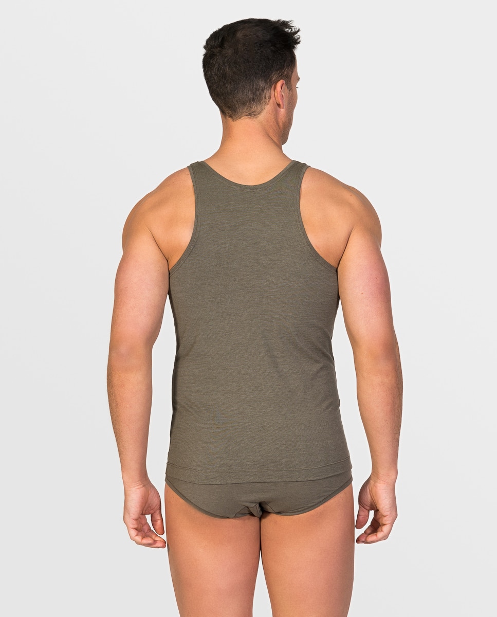 Camiseta interior de hombre de hilo de soja de tirantes y cuello redondo - ZD - Marrón Marrón-2