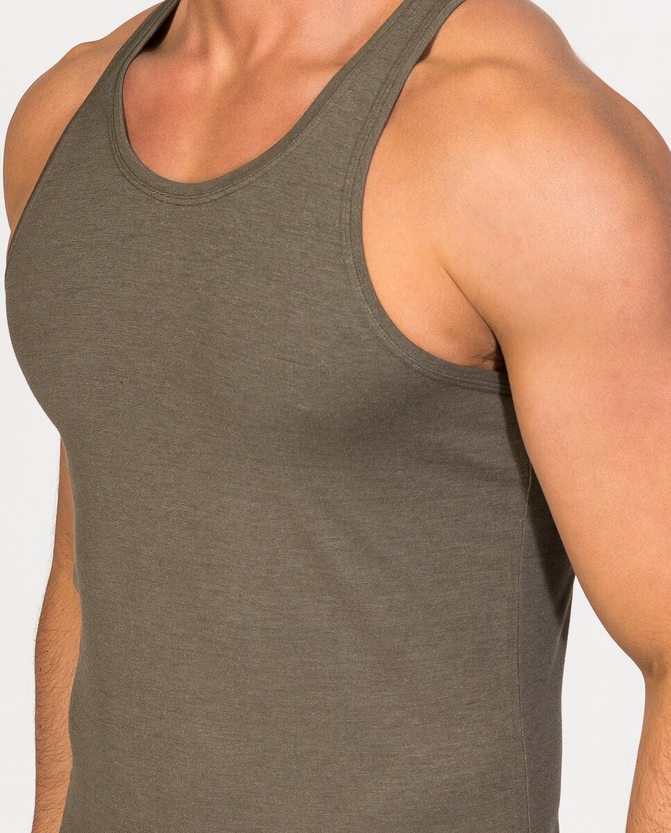 Camiseta interior de hombre de hilo de soja de tirantes y cuello redondo - ZD - Marrón Marrón-3