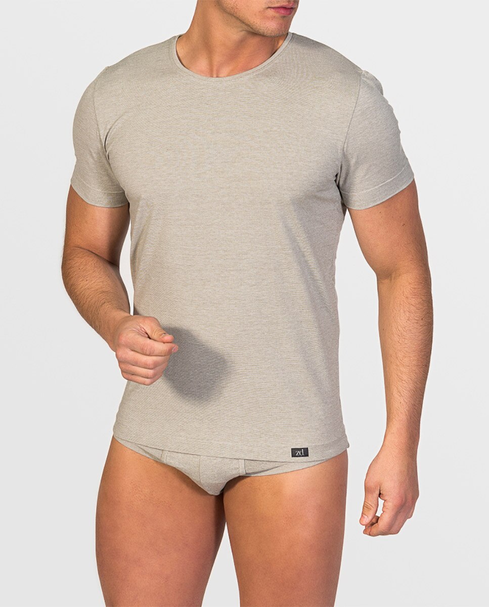 Camiseta interior de hombre de hilo de soja de manga corta y cuello redondo - ZD - Gris claro Gris claro-1