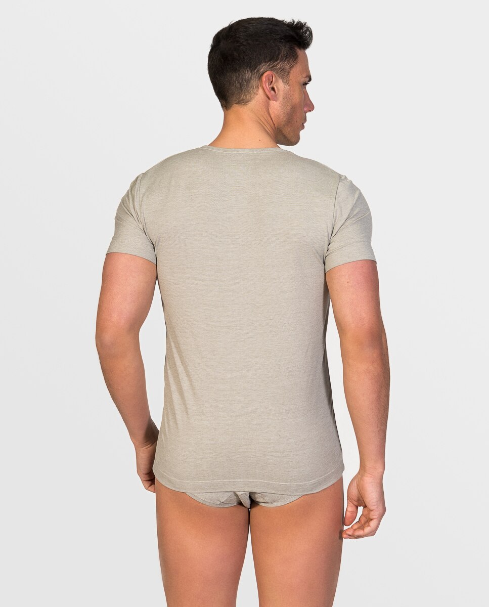 Camiseta interior de hombre de hilo de soja de manga corta y cuello redondo - ZD - Gris claro Gris claro-2