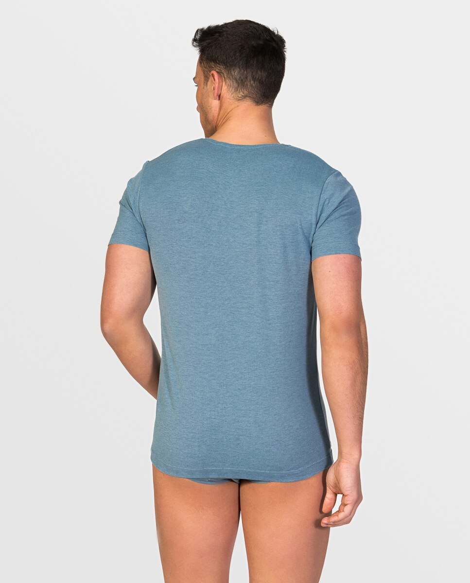 Camiseta interior de hombre de hilo de soja de manga corta y cuello redondo - ZD - Azul celeste Azul celeste-2