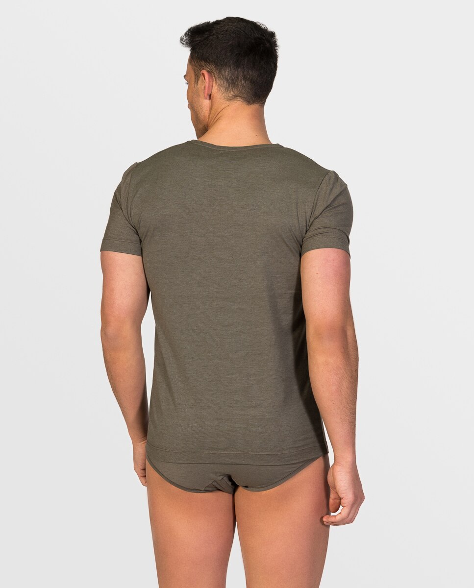 Camiseta interior de hombre de hilo de soja de manga corta y cuello redondo - ZD - Marrón oscuro Marrón oscuro-2