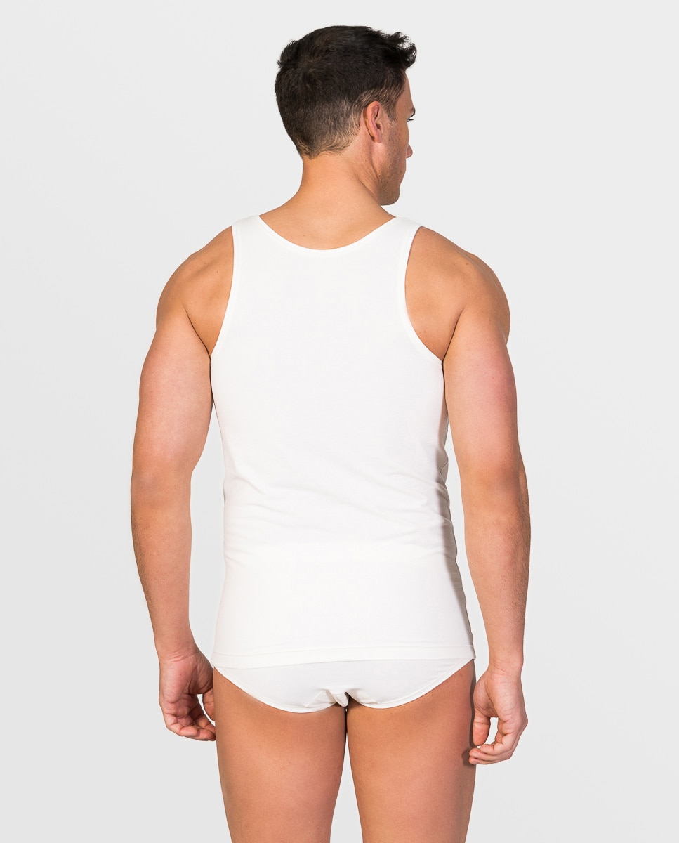 Camiseta interior de hombre de hilo de soja de tirantes y cuello redondo - ZD - Blanco Blanco-2