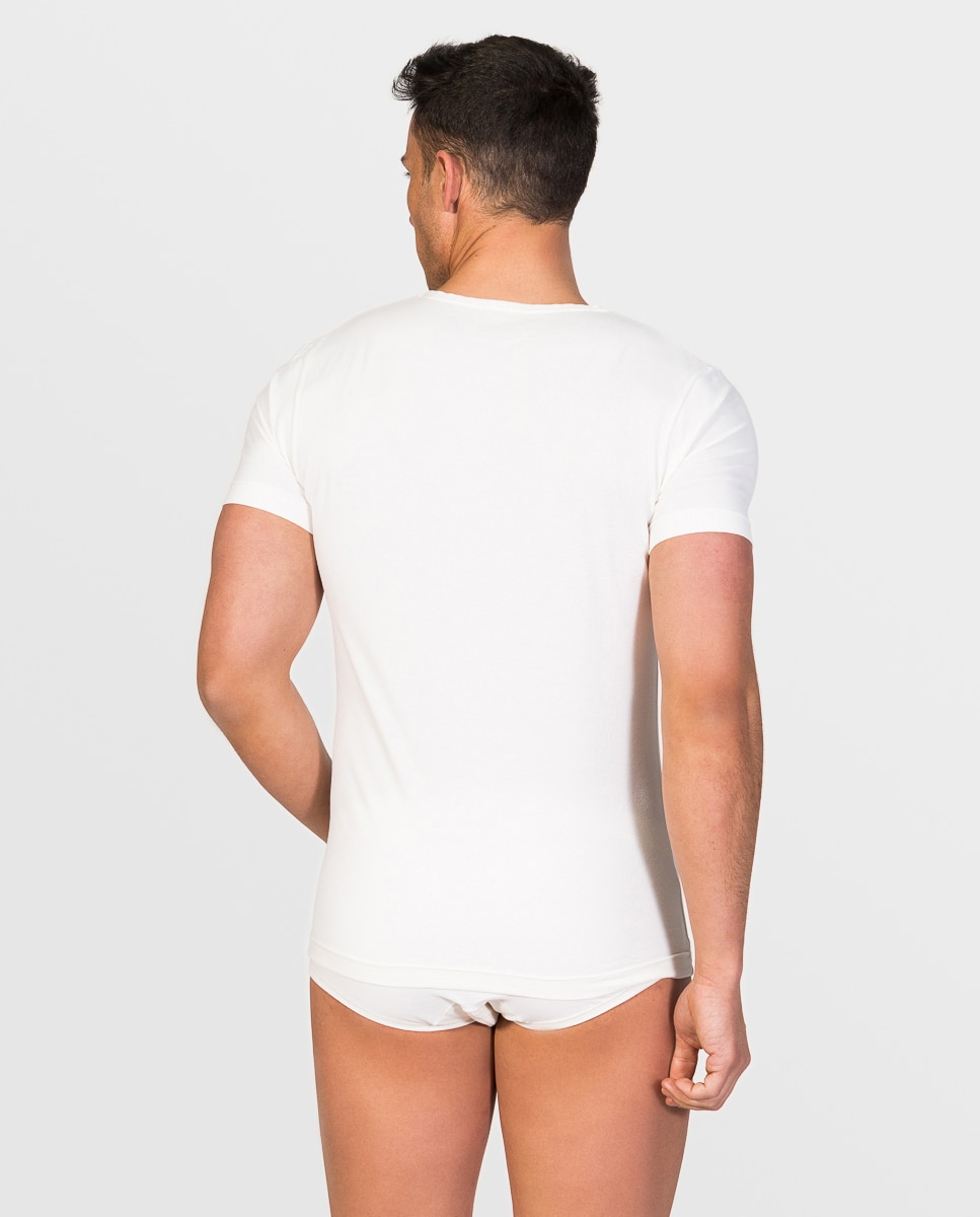 Camiseta interior de hombre de hilo de soja de manga corta y cuello redondo - ZD - Blanco Blanco-2