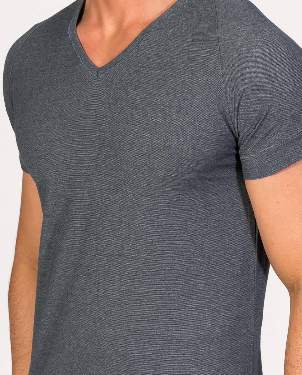 Camiseta interior de hombre de algodón egipcio de manga corta y cuello pico - ZD - Gris marengo Gris marengo-3