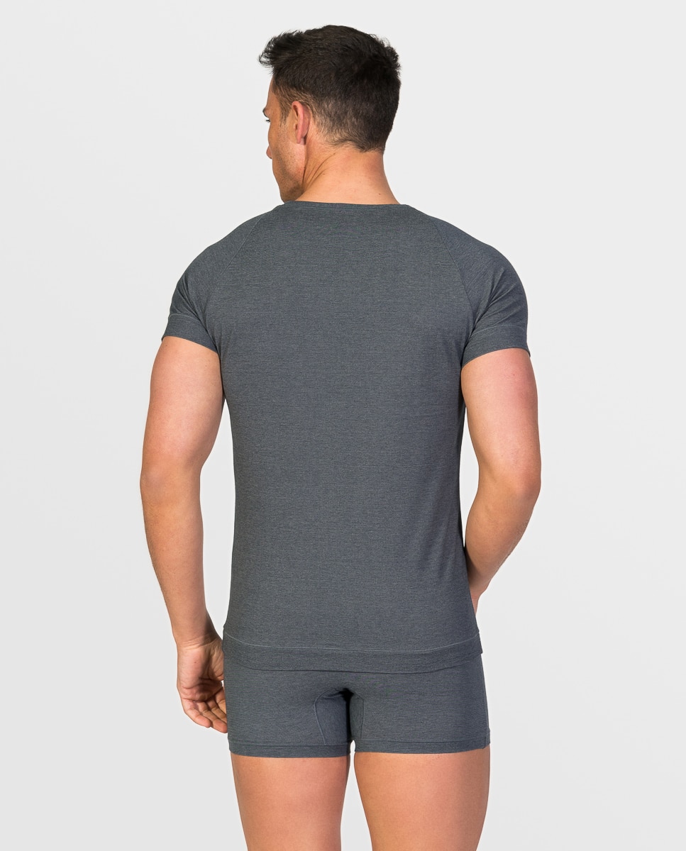 Camiseta interior de hombre de algodón egipcio de manga corta y cuello pico - ZD - Gris oscuro Gris oscuro-2