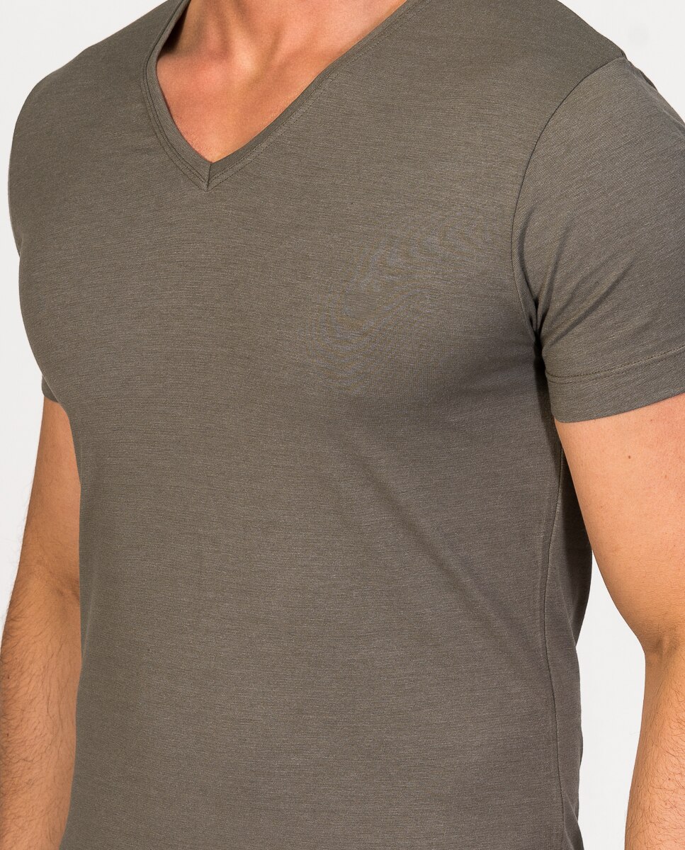 Camiseta interior de hombre de hilo de soja de manga corta y cuello de pico - ZD - Marrón oscuro Marrón oscuro-3