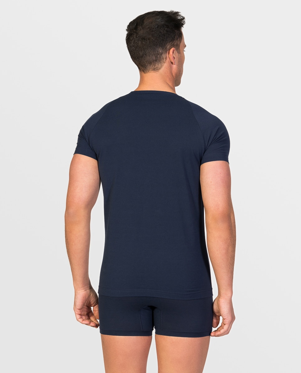 Camiseta interior de hombre de algodón egipcio de manga corta y cuello redondo - ZD - Azul oscuro Azul oscuro-3