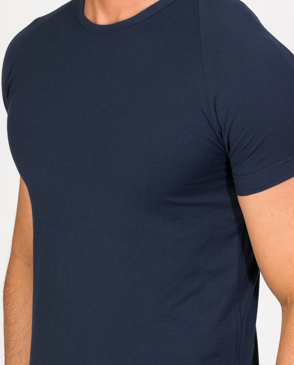 Camiseta interior de hombre de algodón egipcio de manga corta y cuello redondo - ZD - Azul oscuro Azul oscuro-4