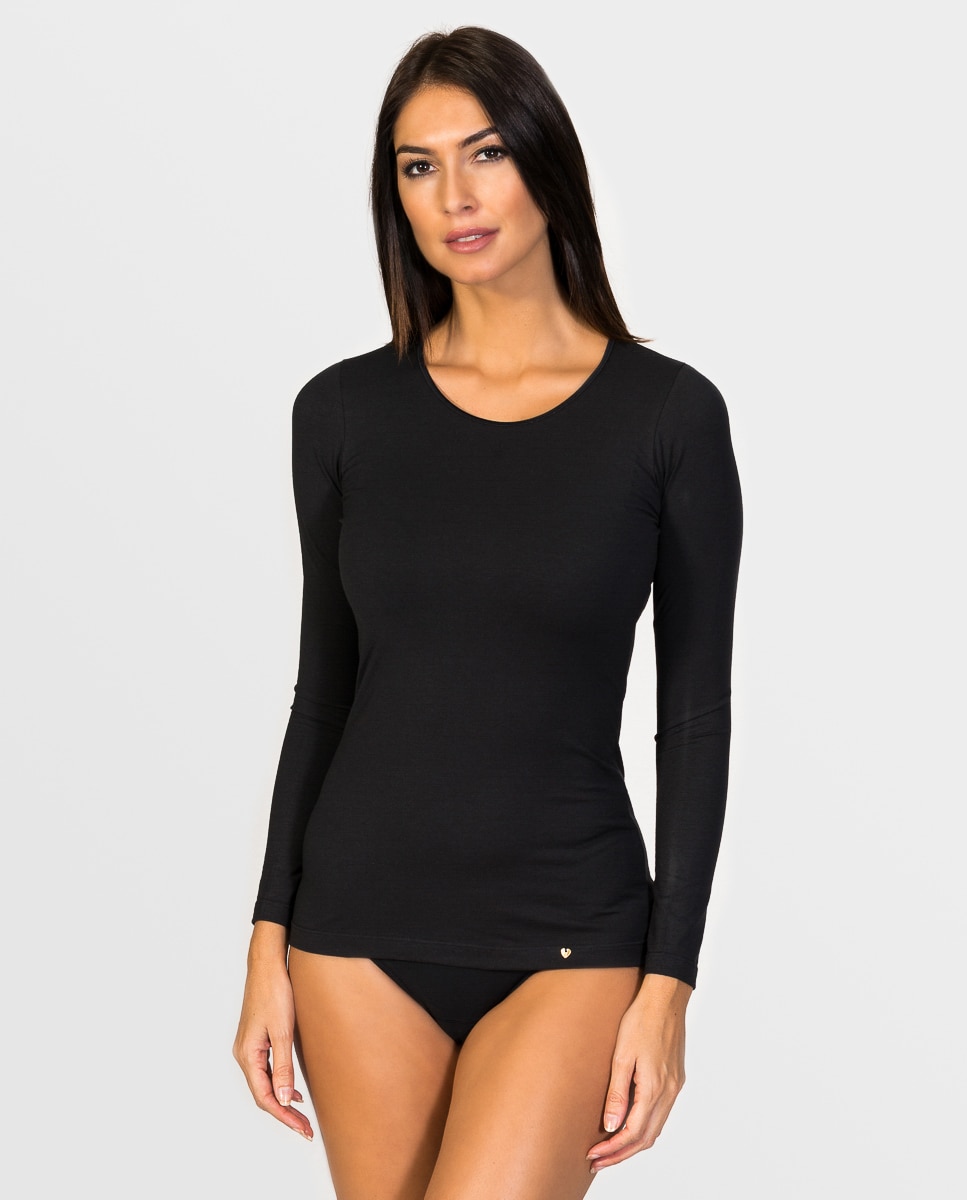 Camiseta interior térmica de mujer de manga larga de tejido ecofriendly - ZD - Negro Negro-1