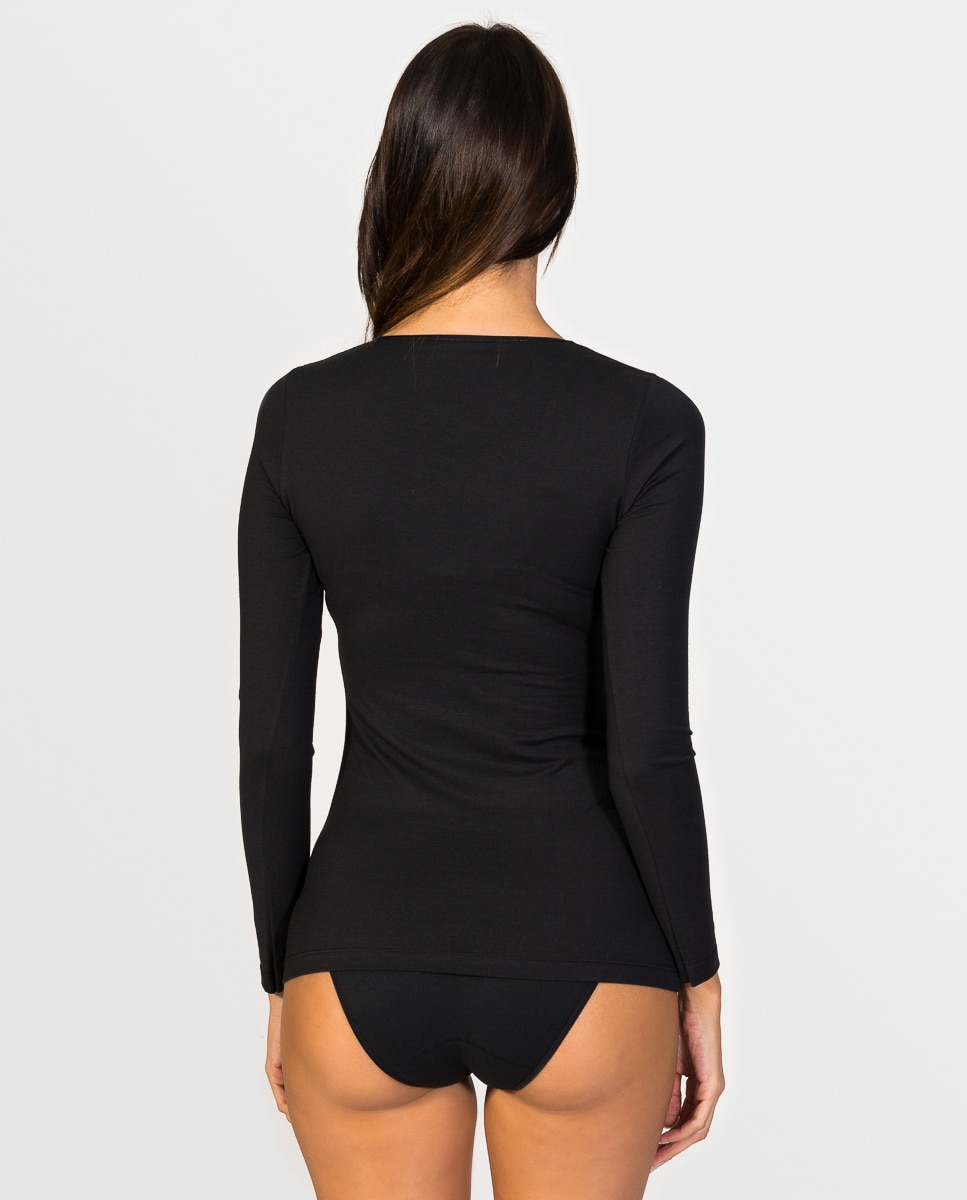 Camiseta interior térmica de mujer de manga larga de tejido ecofriendly - ZD - Negro Negro-2