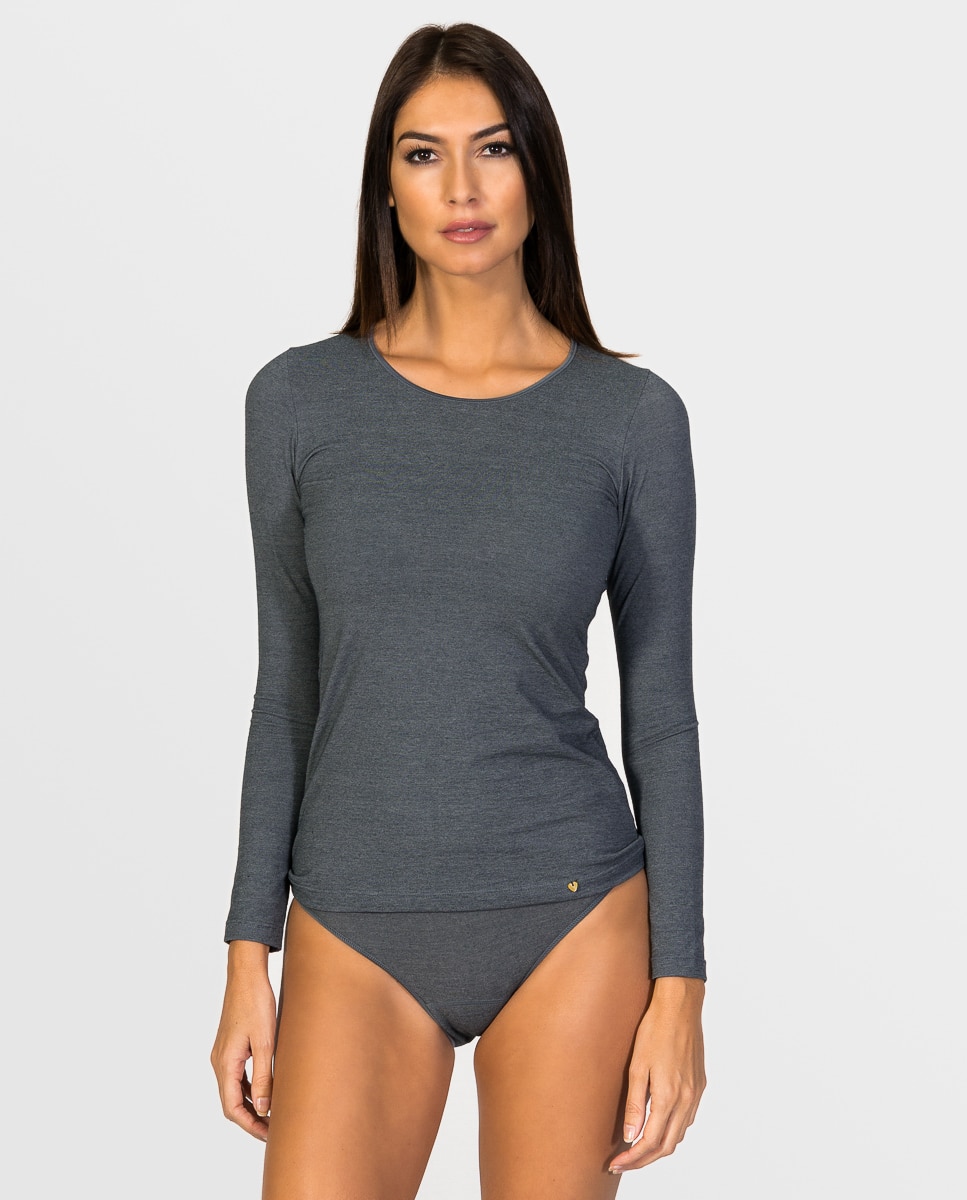Camiseta interior térmica de mujer de manga larga de tejido ecofriendly - ZD - Gris oscuro Gris oscuro-1