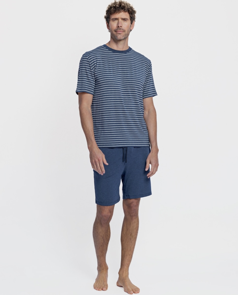 Imagen 0 de Pijama corto de hombre de modal con estampado rayas Azul / Blanco