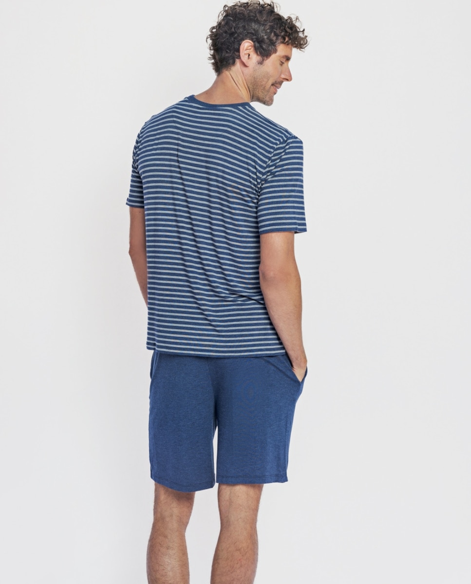 Pijama corto de hombre de modal con estampado rayas - ZD - Azul / Blanco Azul / Blanco-2