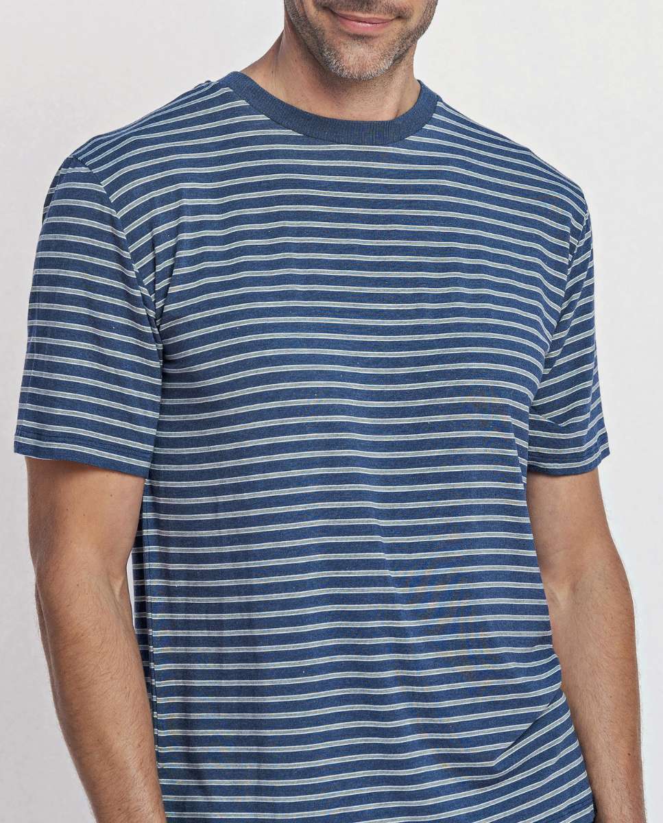 Pijama corto de hombre de modal con estampado rayas - ZD - Azul / Blanco Azul / Blanco-4