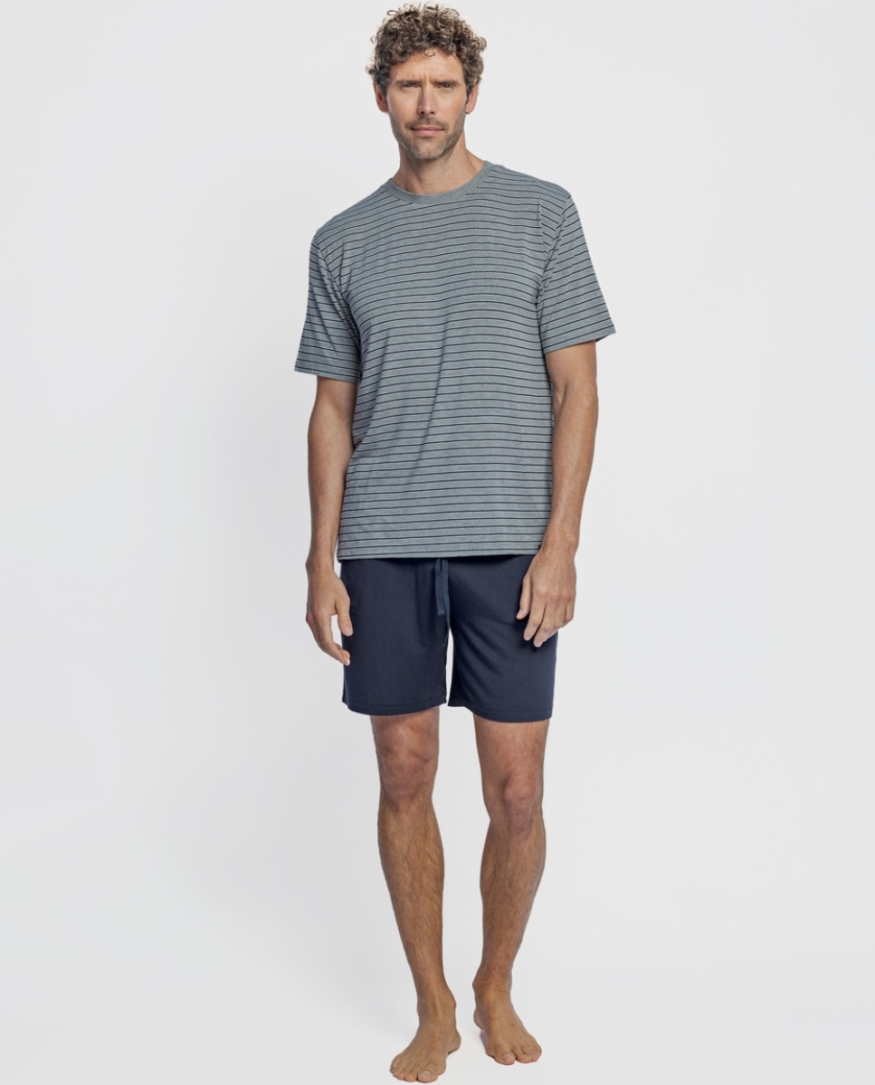 Imagen 0 de Pijama corto de hombre de modal con estampado rayas Azul / Gris