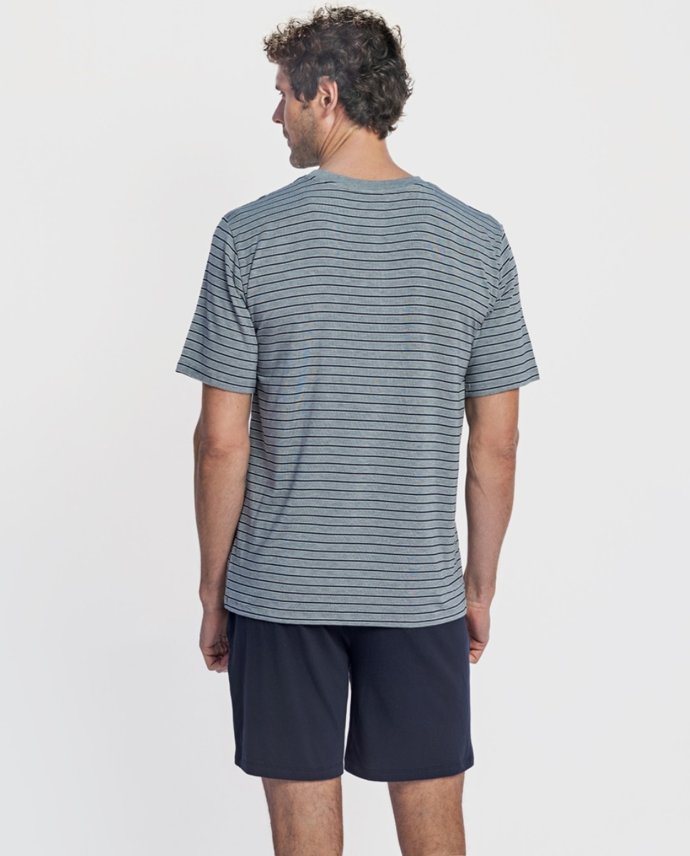 Pijama corto de hombre de modal con estampado rayas - ZD - Azul / Gris Azul / Gris-2