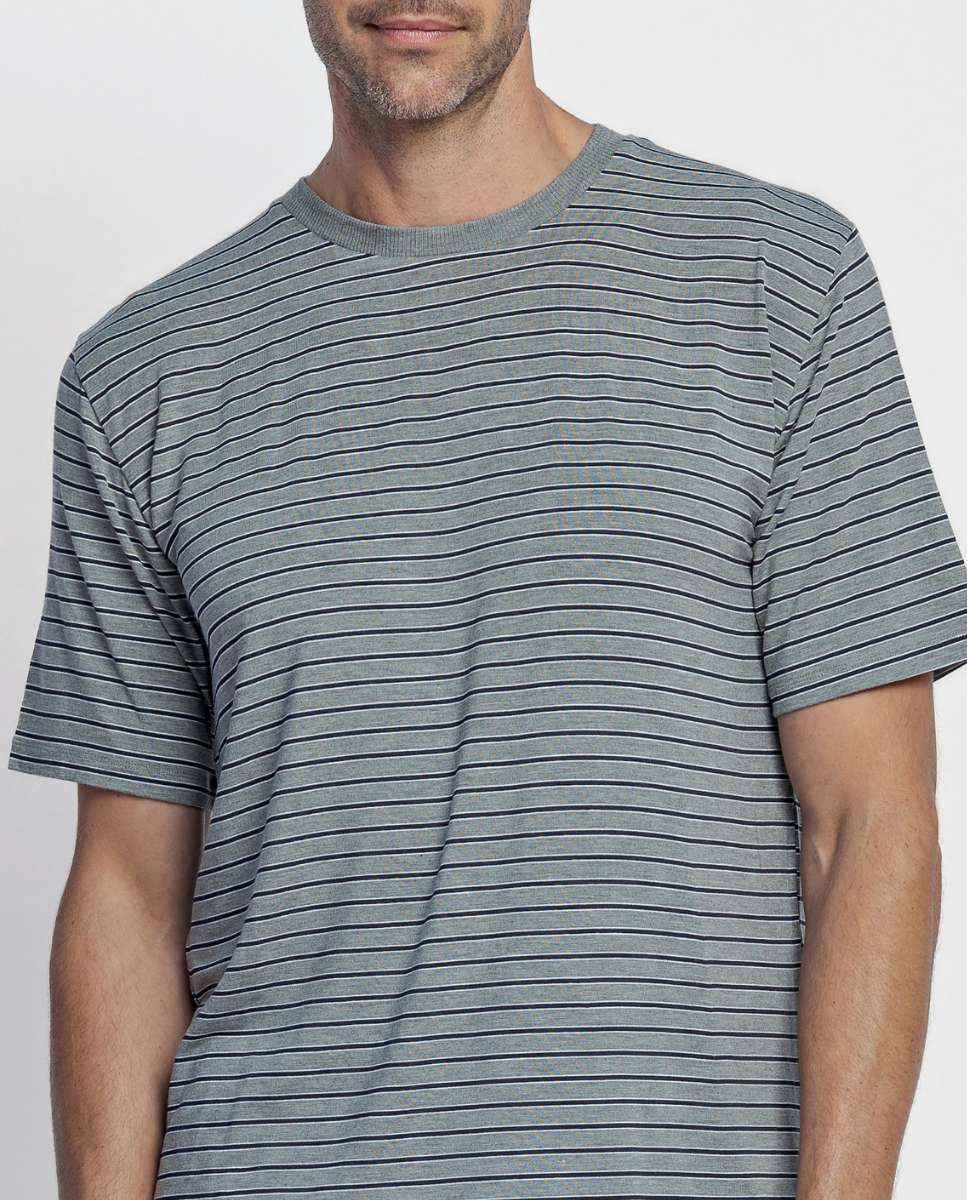Pijama corto de hombre de modal con estampado rayas - ZD - Azul / Gris Azul / Gris-3