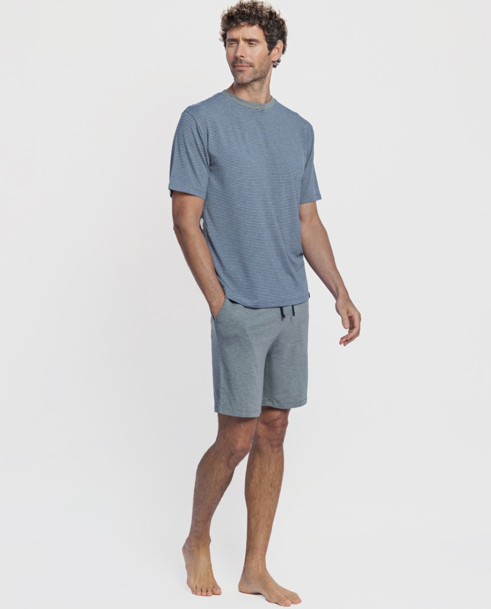 Imagen 0 de Pijama corto de hombre de modal con estampado rayas Azul