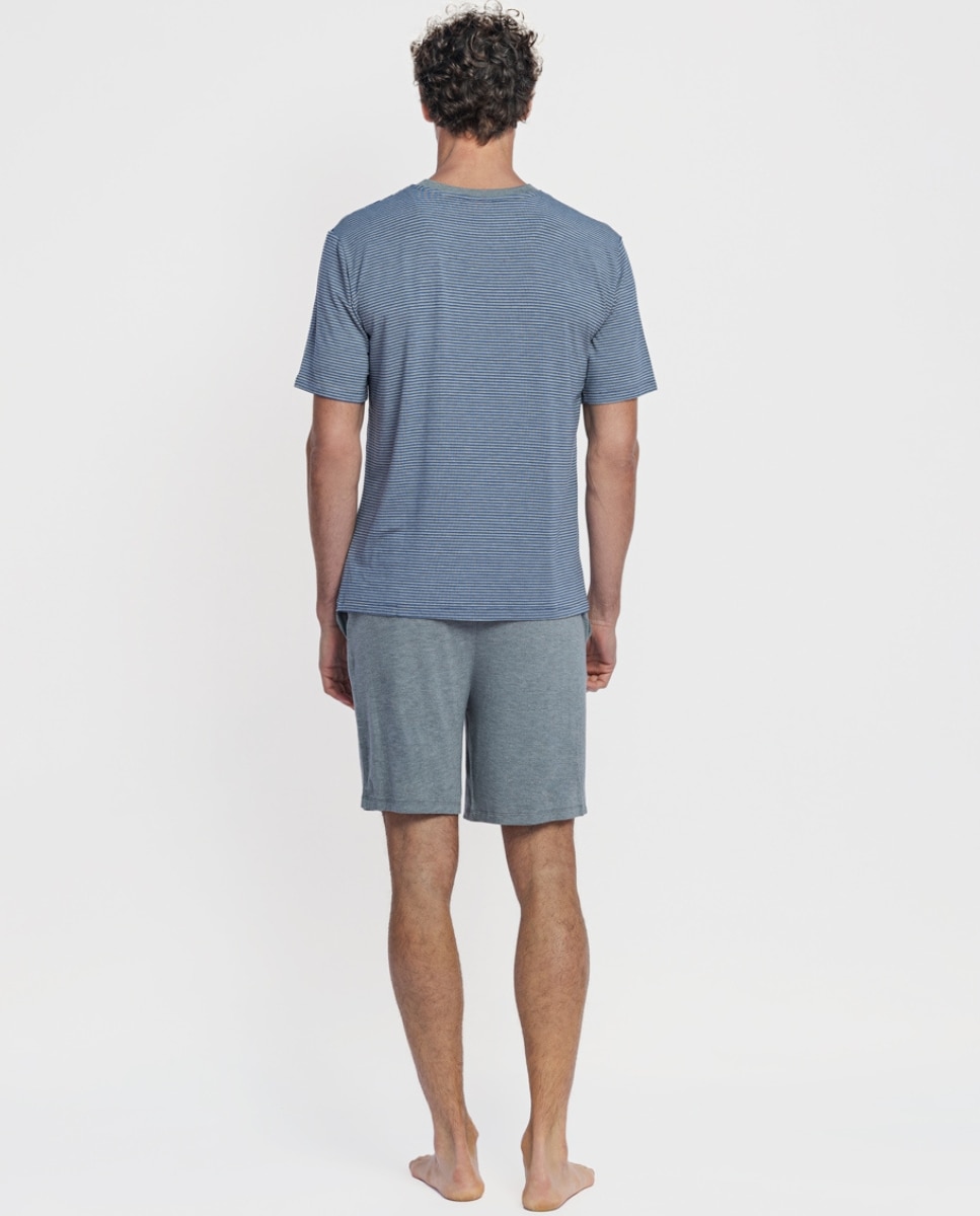 Pijama corto de hombre de modal con estampado rayas - ZD - Azul Azul-2