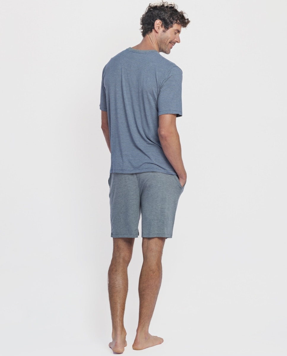 Pijama corto de hombre de modal con estampado rayas - ZD - Azul Azul-3