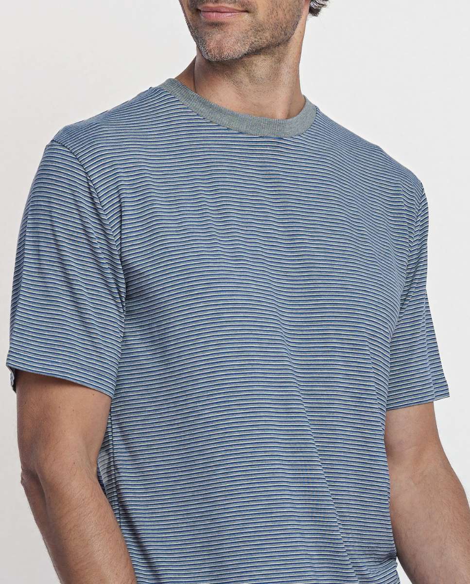 Pijama corto de hombre de modal con estampado rayas - ZD - Azul Azul-4