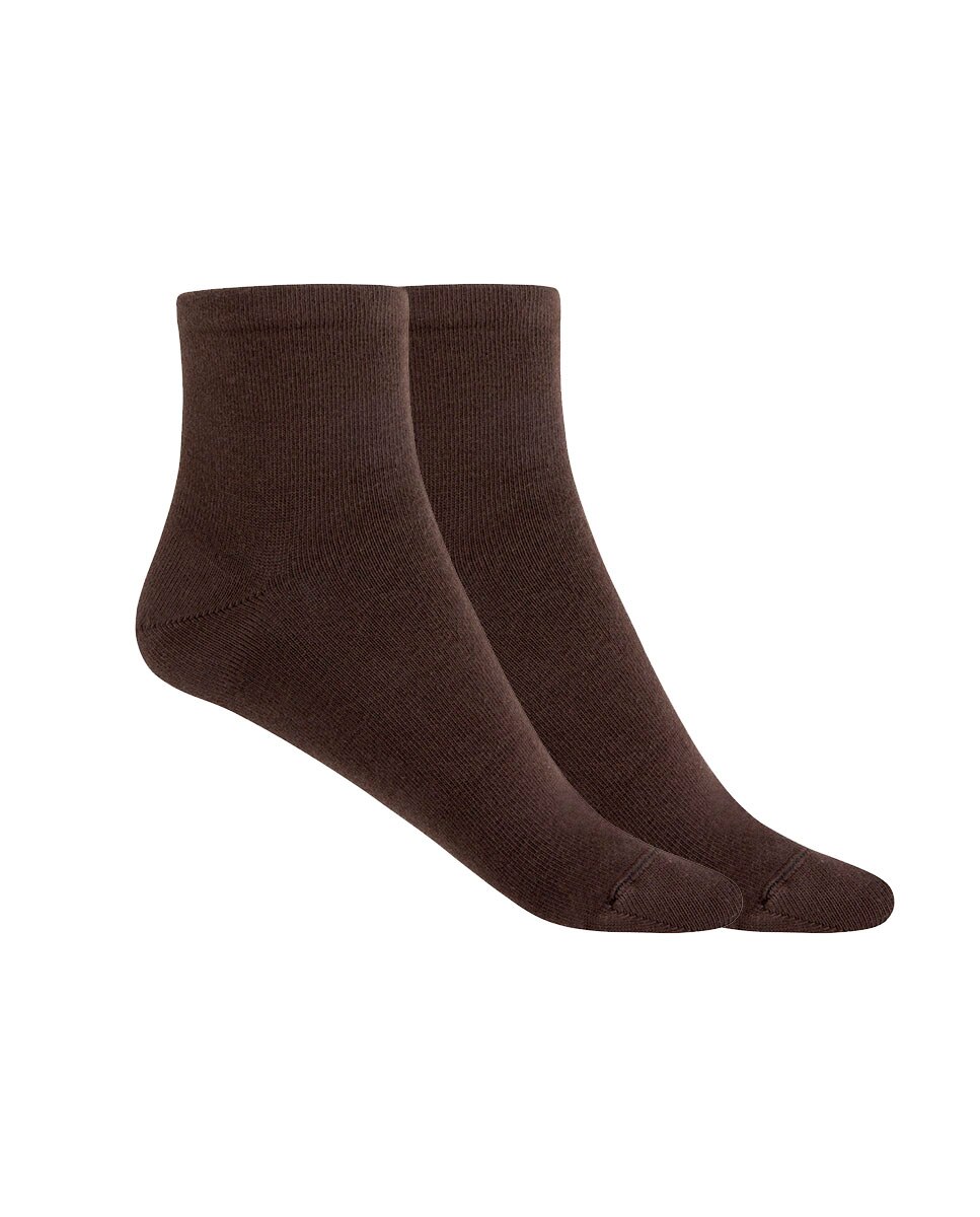 Pack de 2 pares de calcetines de mujer de bambú lisos - Punto Blanco - Marrón oscuro Marrón oscuro-1