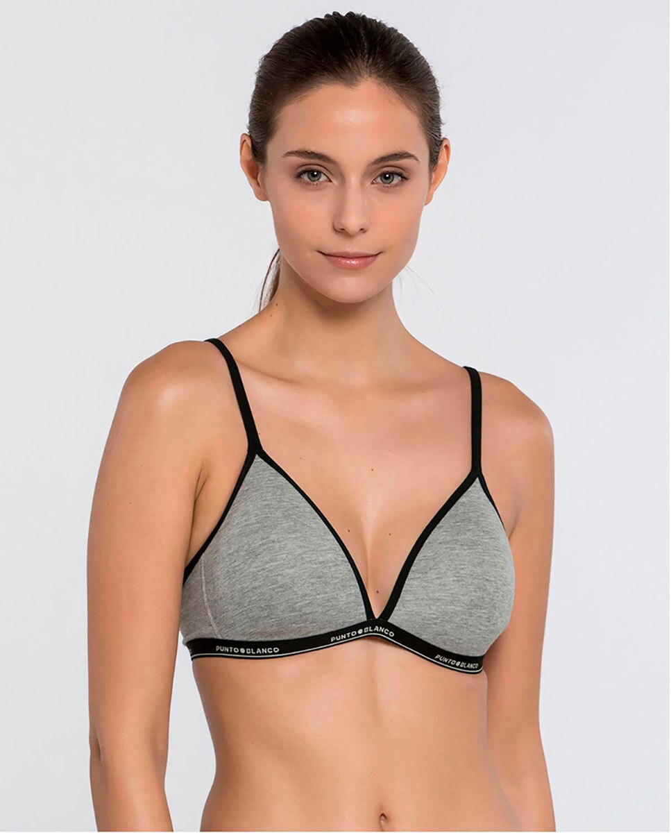 Sujetador triangular de algodón - Punto Blanco - Gris Gris-1