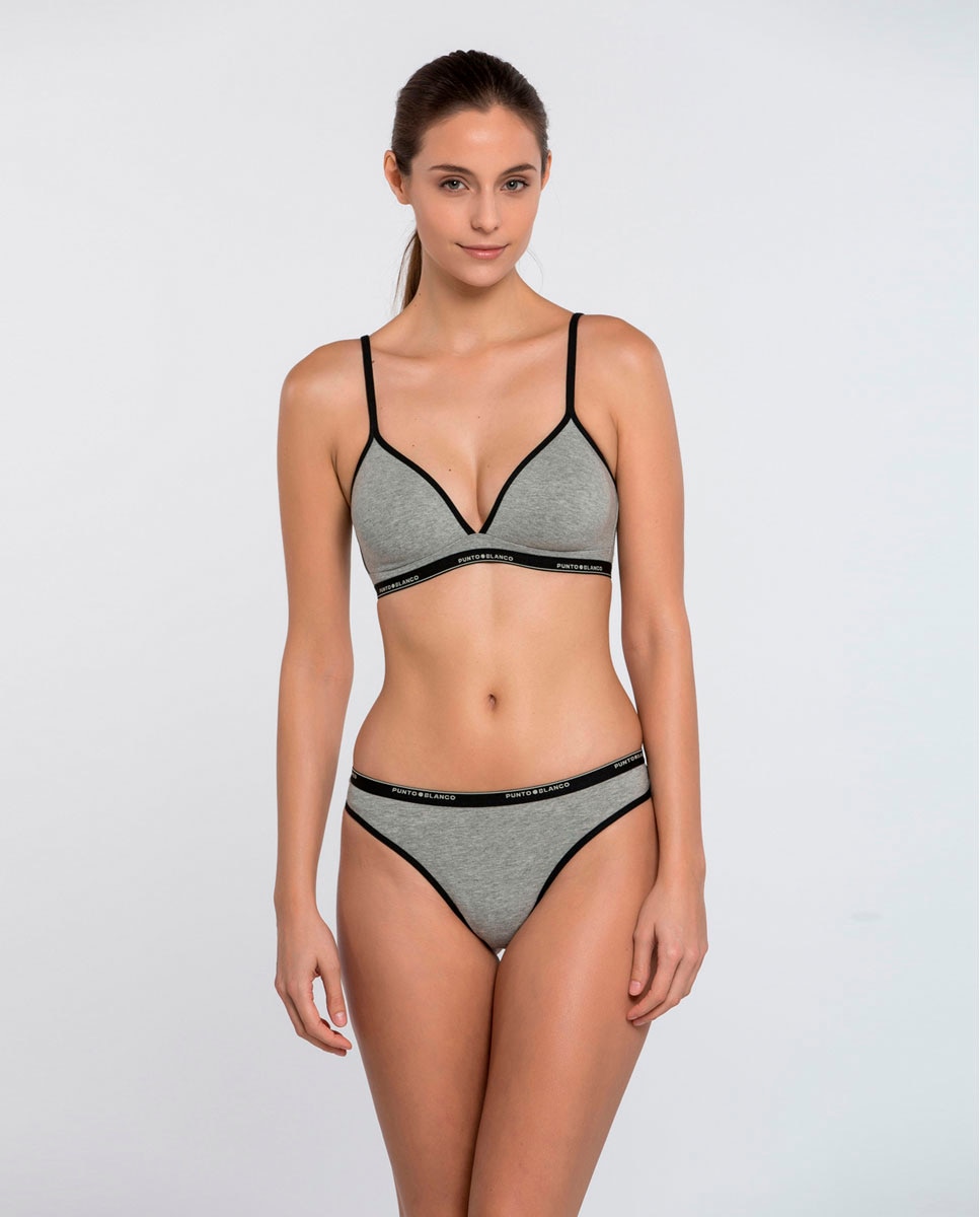 Pack de 2 tangas de algodón con goma logotipo - Punto Blanco - Gris Gris-4