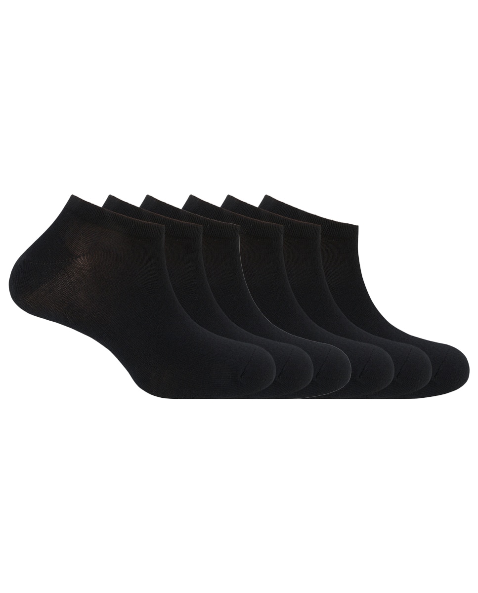Pack de 6 pares de calcetines tobilleros de algodón de hombre lisos - Punto Blanco - basix - Negro Negro-1