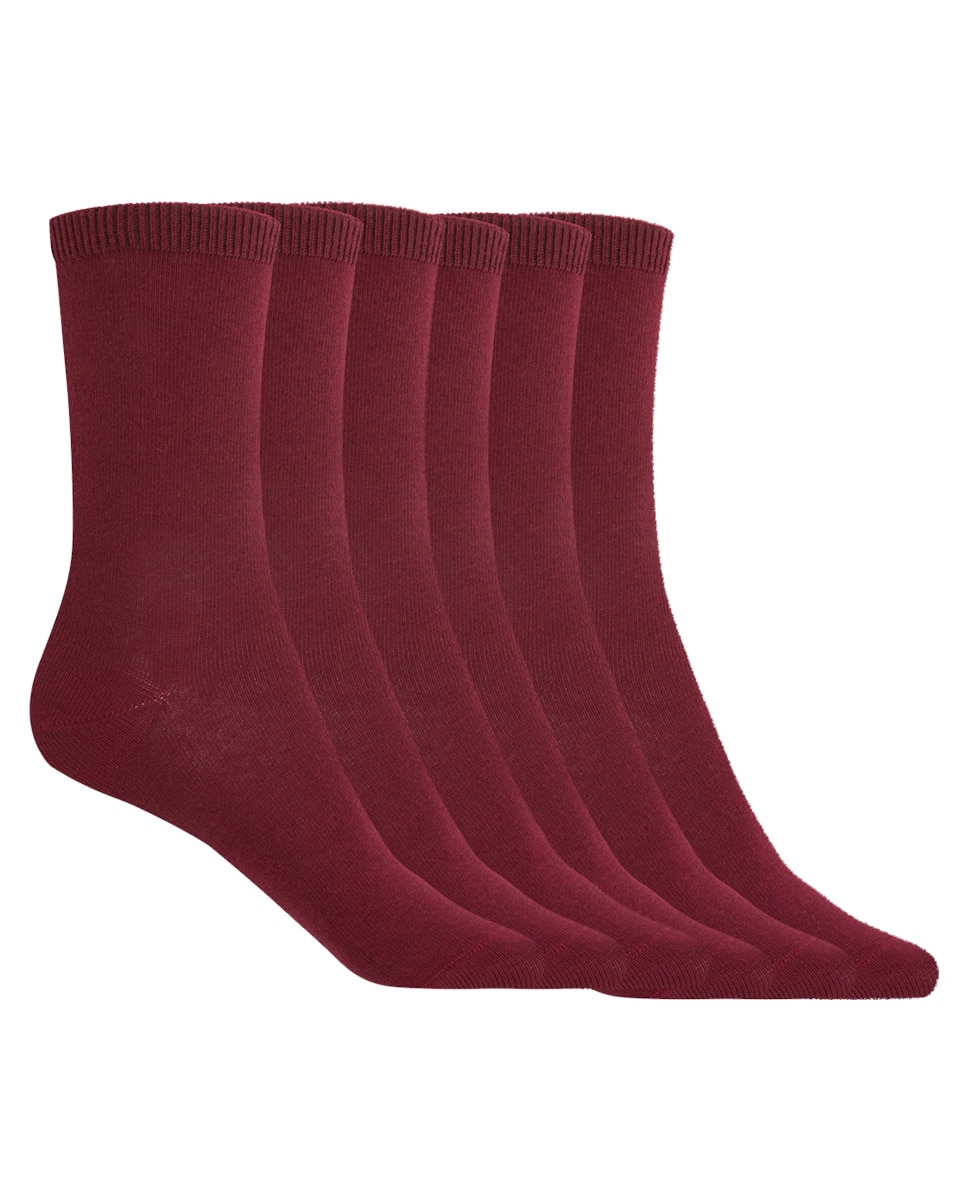 Pack de 6 pares de calcetines de algodón lisos Basix - Punto Blanco - Granate Granate-1